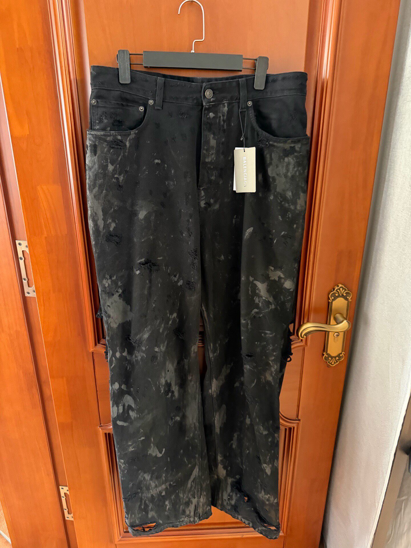 Balenciaga Black Distressed Mud Jeans