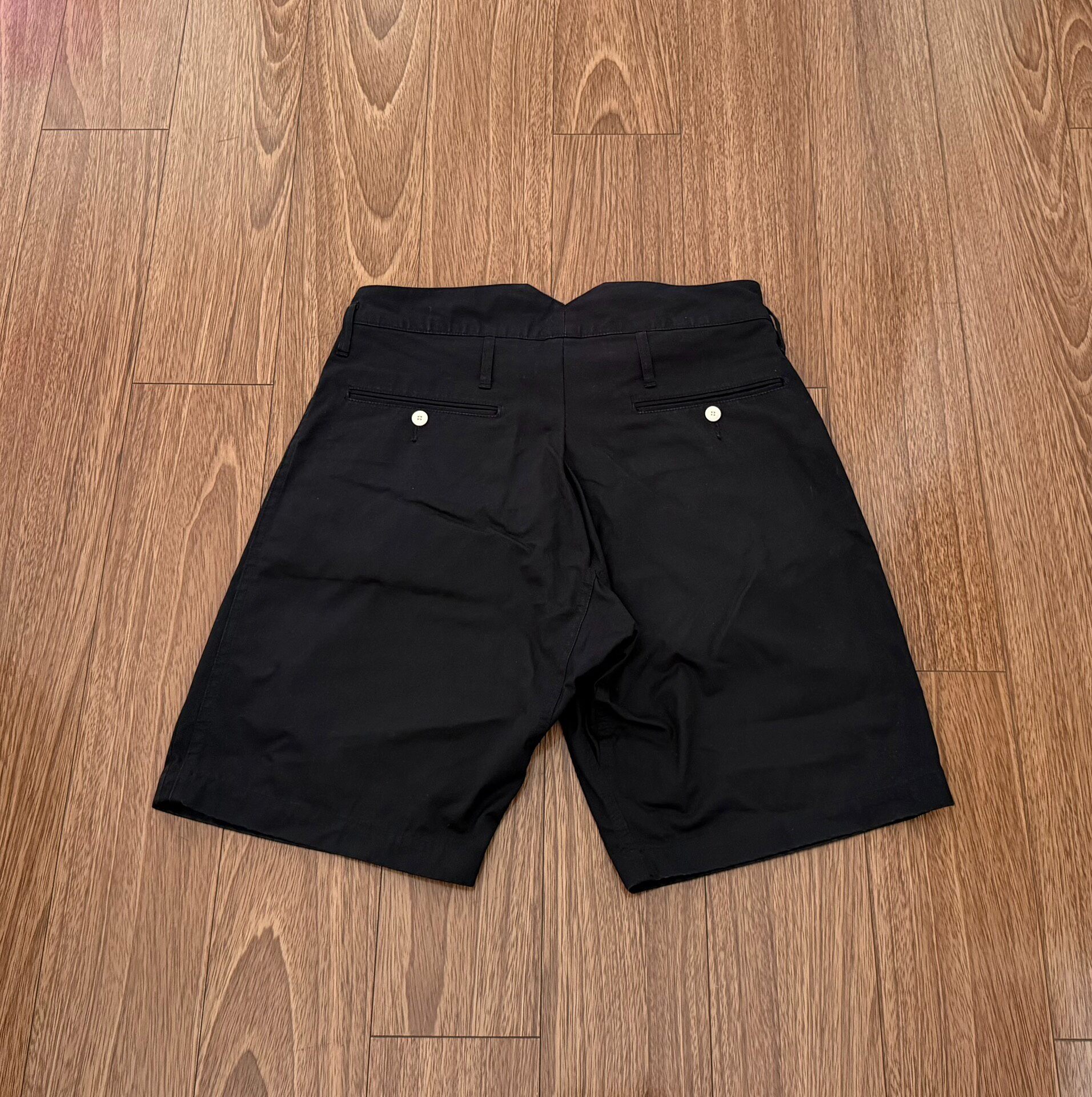 VISVIM HAKAMA Black Pleated Shorts — front