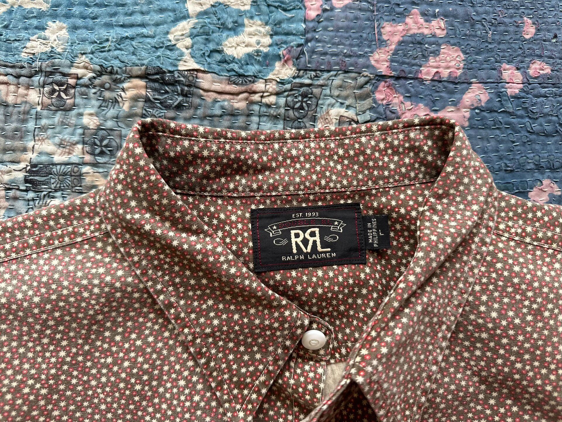 RRL Star Dot Pattern Long Sleeve Shirt — label