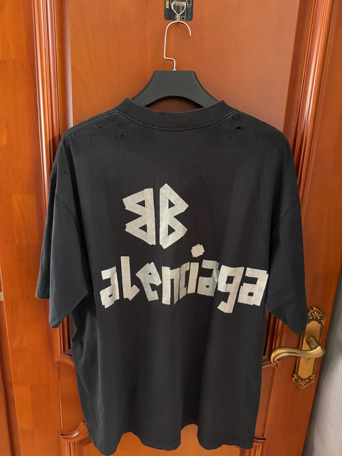 Balenciaga Black Silver Tape Short-sleeve Tee — front