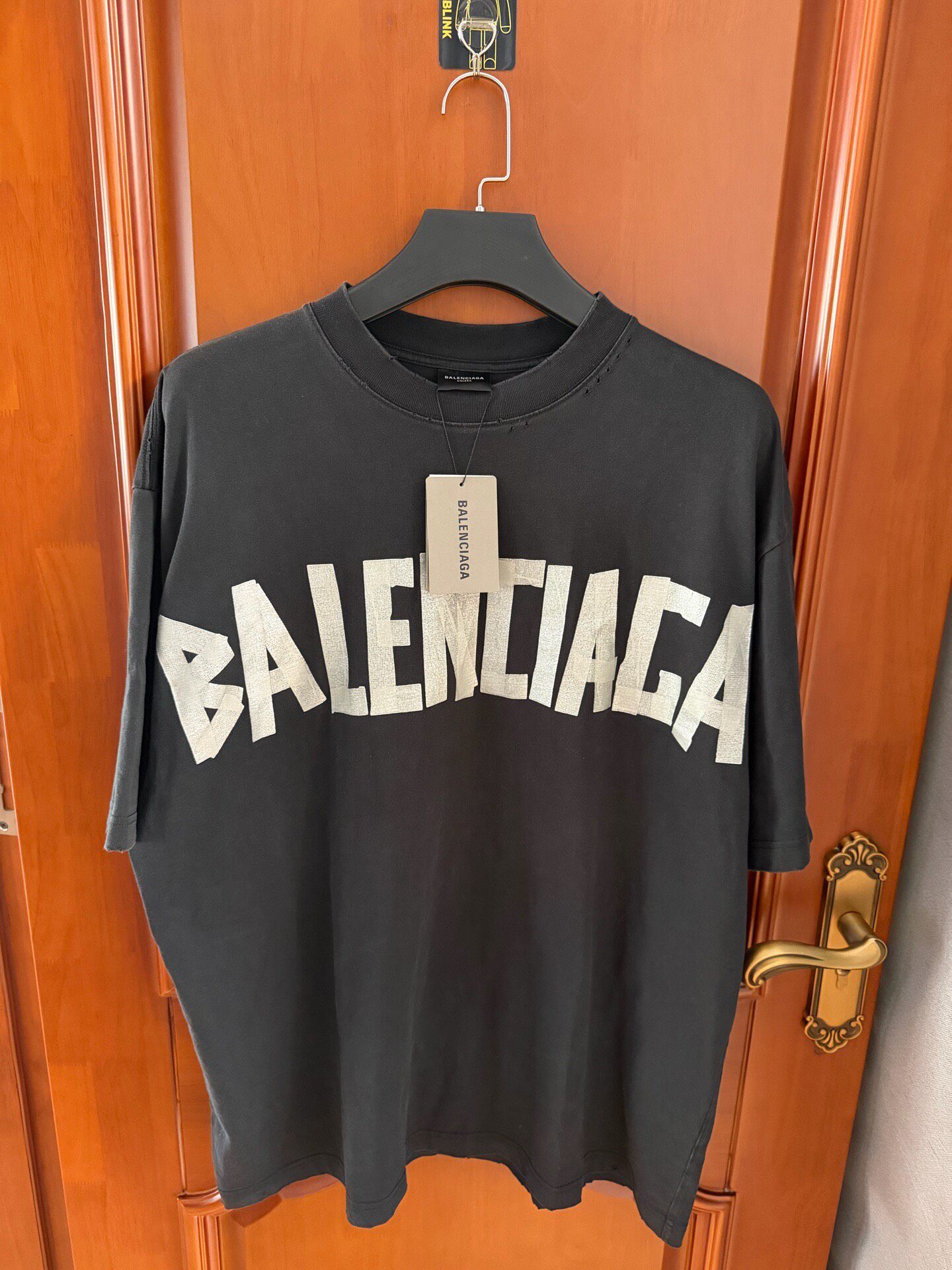 Balenciaga Black Silver Tape Short-sleeve Tee