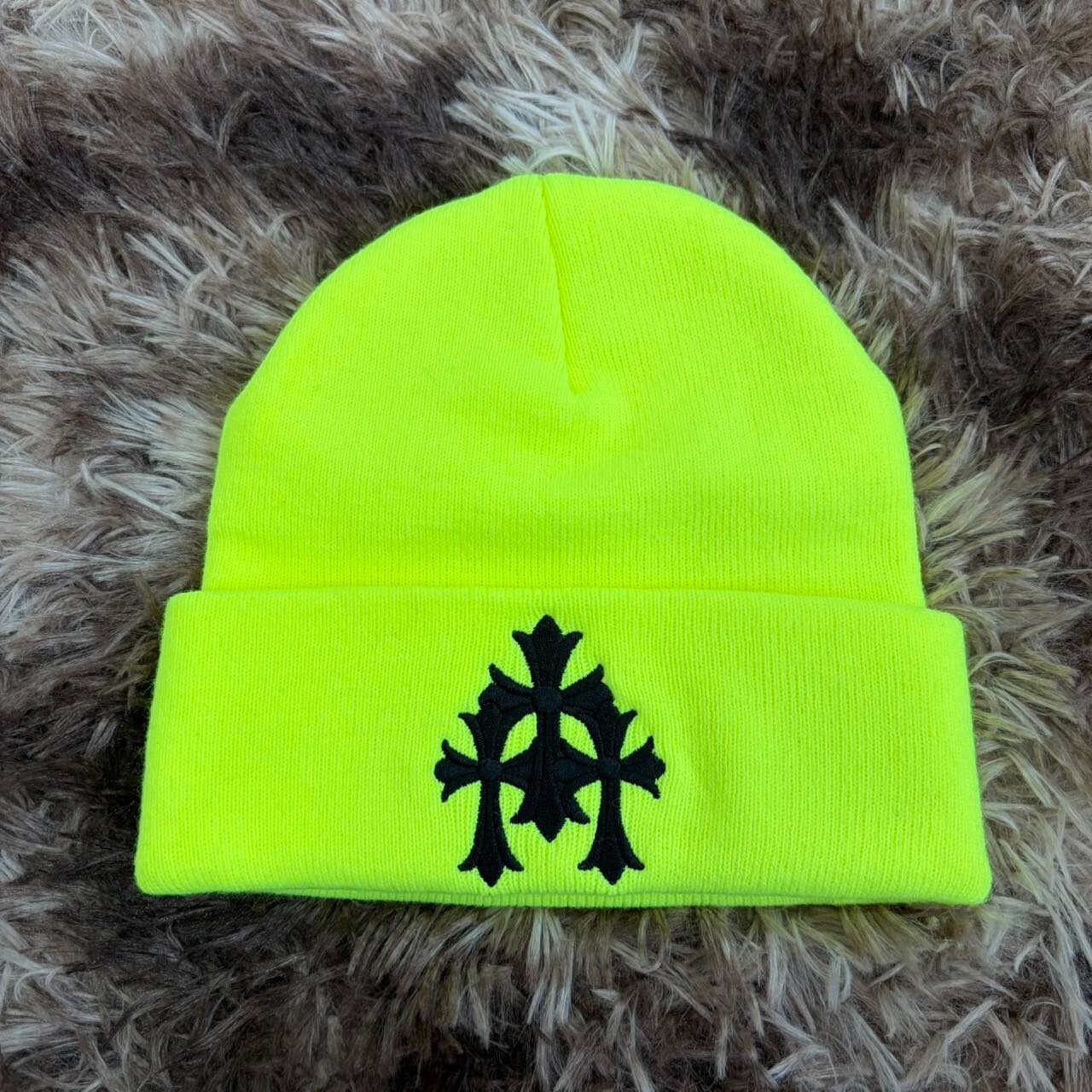 Chrome Hearts Neon Yellow Cross Beanie