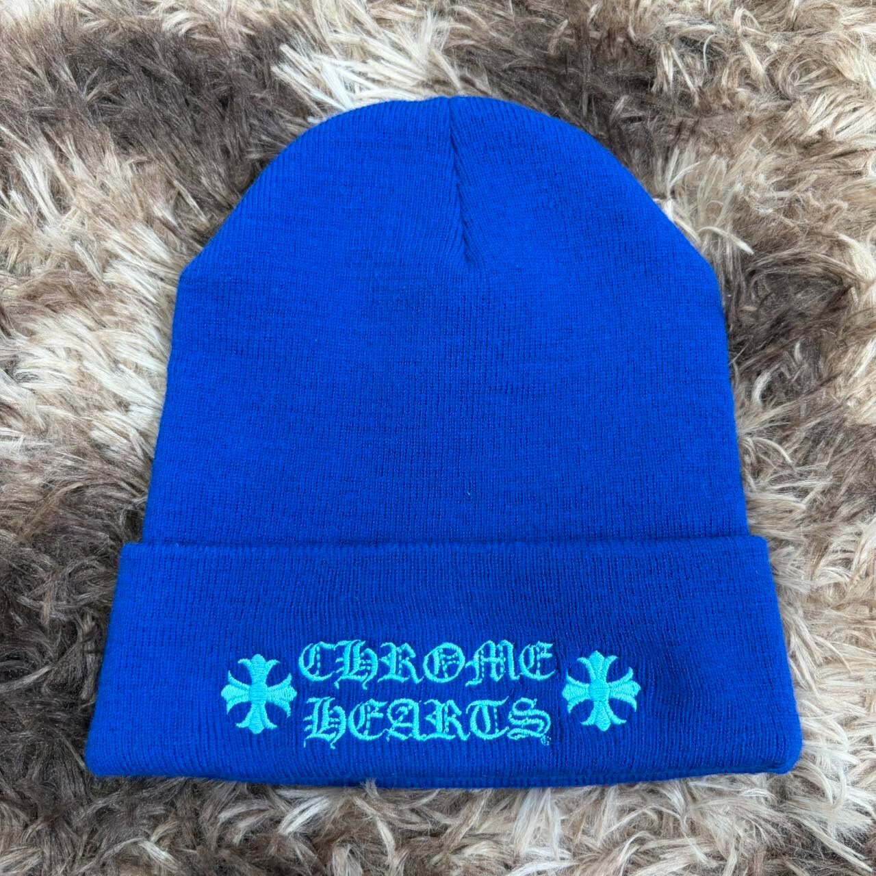Chrome Hearts Blue Cross Knit Beanie