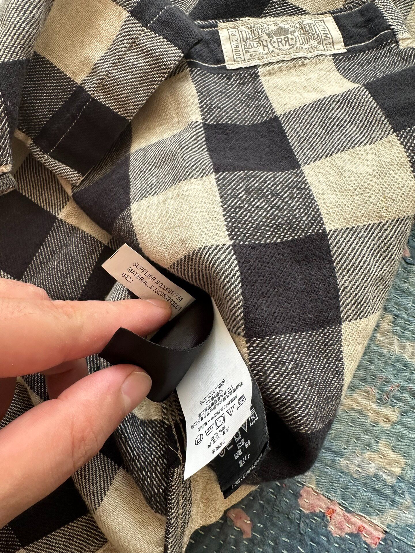 RRL Black White Checkered Work Shirt — label