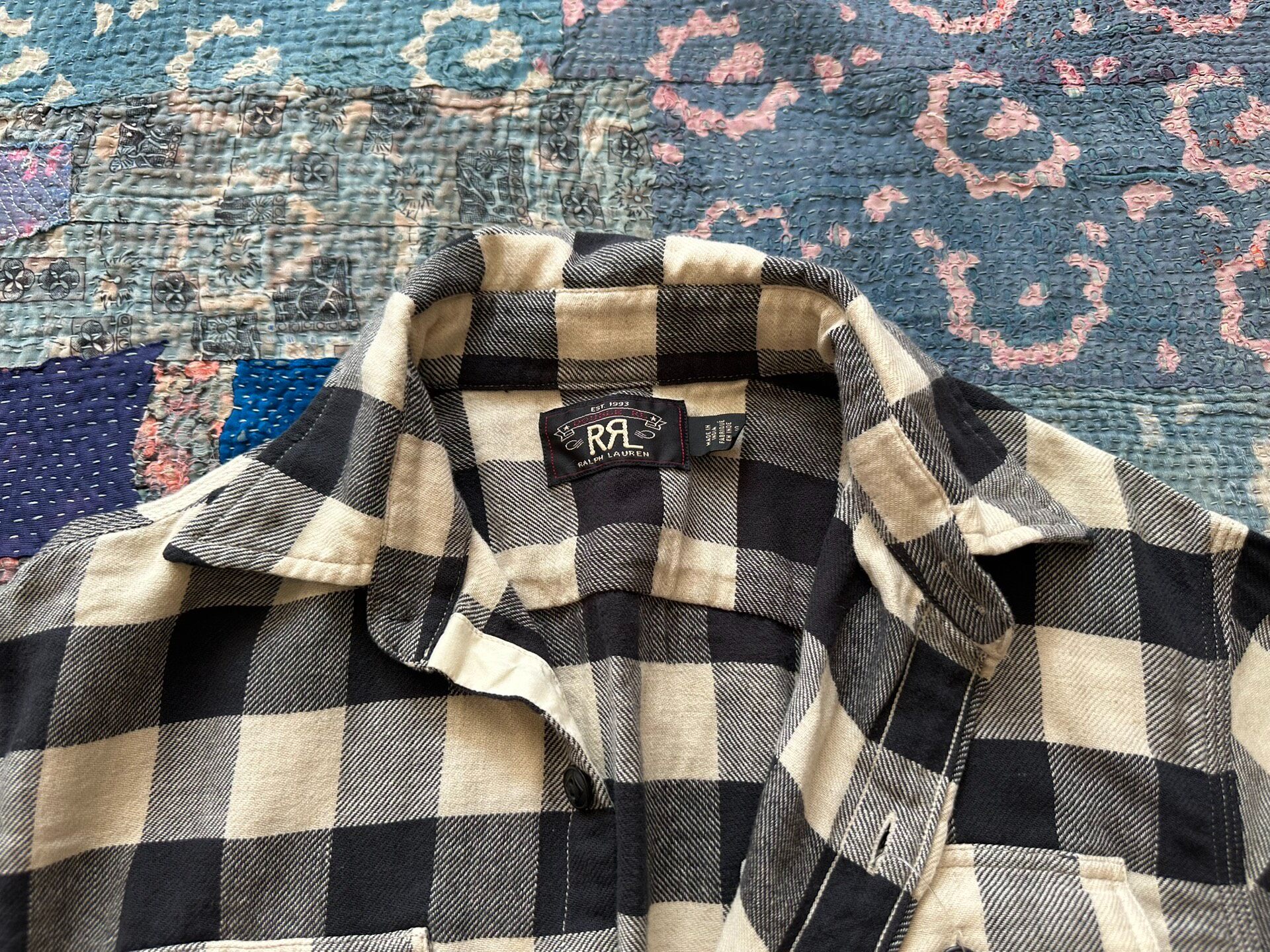RRL Black White Checkered Work Shirt — detail