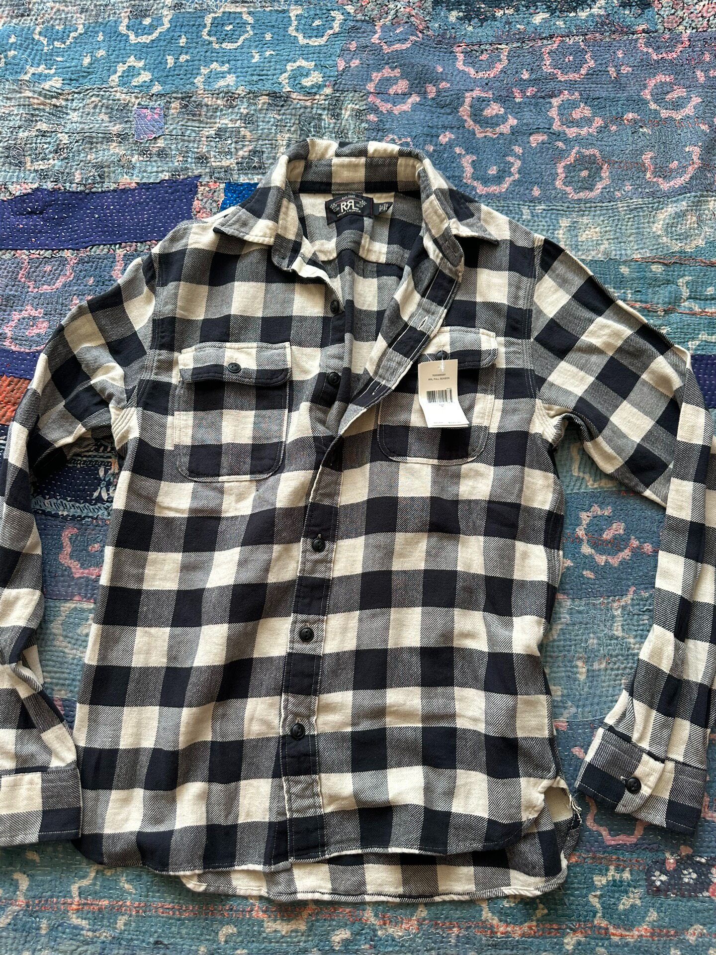 RRL Black White Checkered Work Shirt