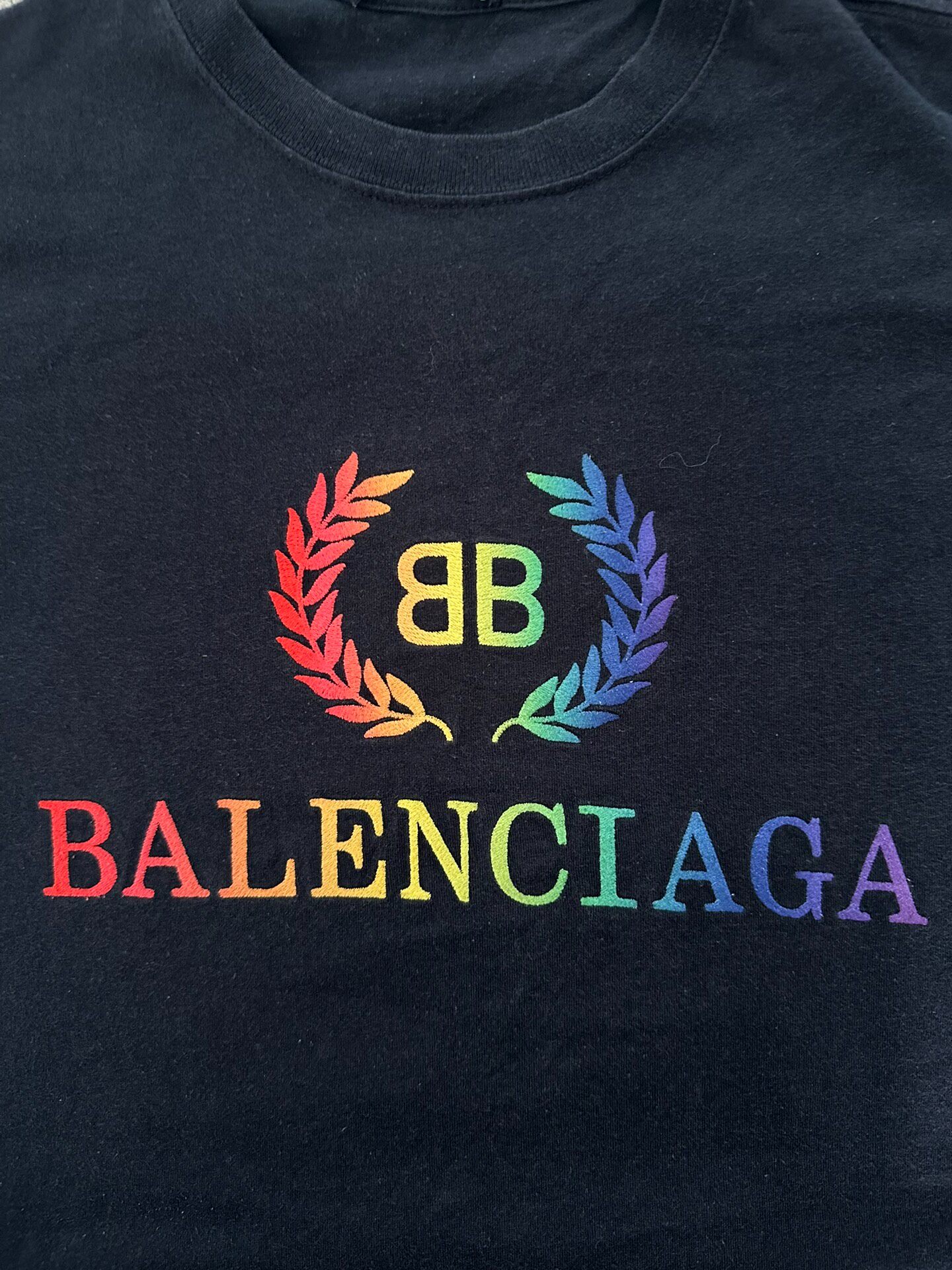 Balenciaga Black Rainbow Logo T-Shirt — detail