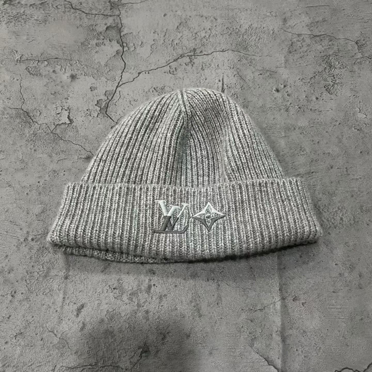 Louis Vuitton Gray Embroidered Logo Beanie — front