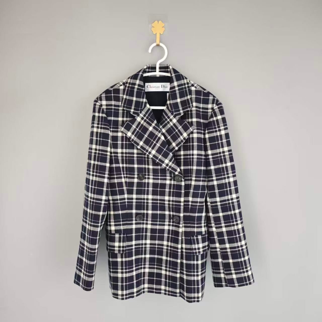 Christian Dior Plaid Wool Double-Breasted Coat