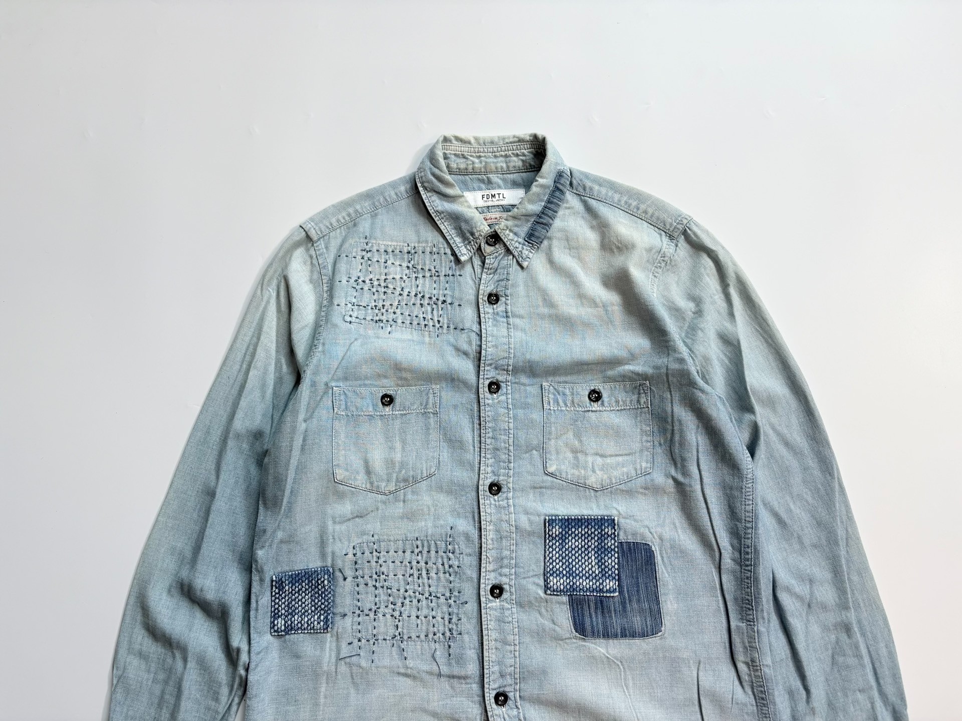FDMTL Patchwork Denim Long Sleeve Shirt — detail