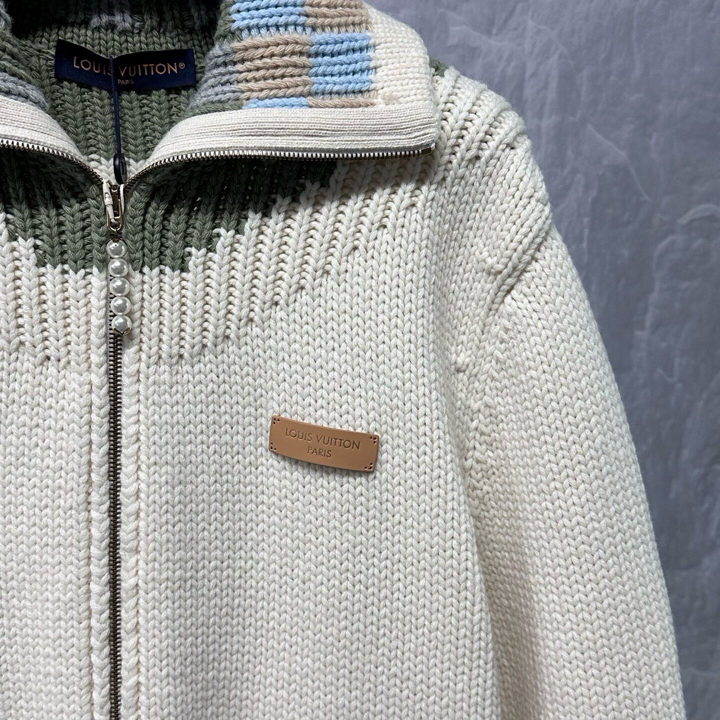 Louis Vuitton SS26 Logo Knit Jacket — detail