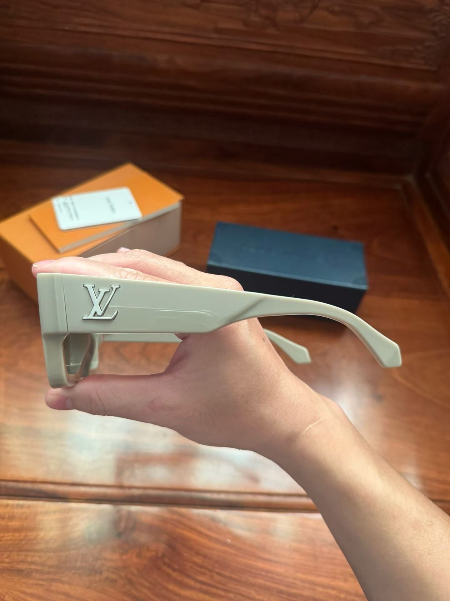 Louis Vuitton New Beige Rectangular Sunglasses — back
