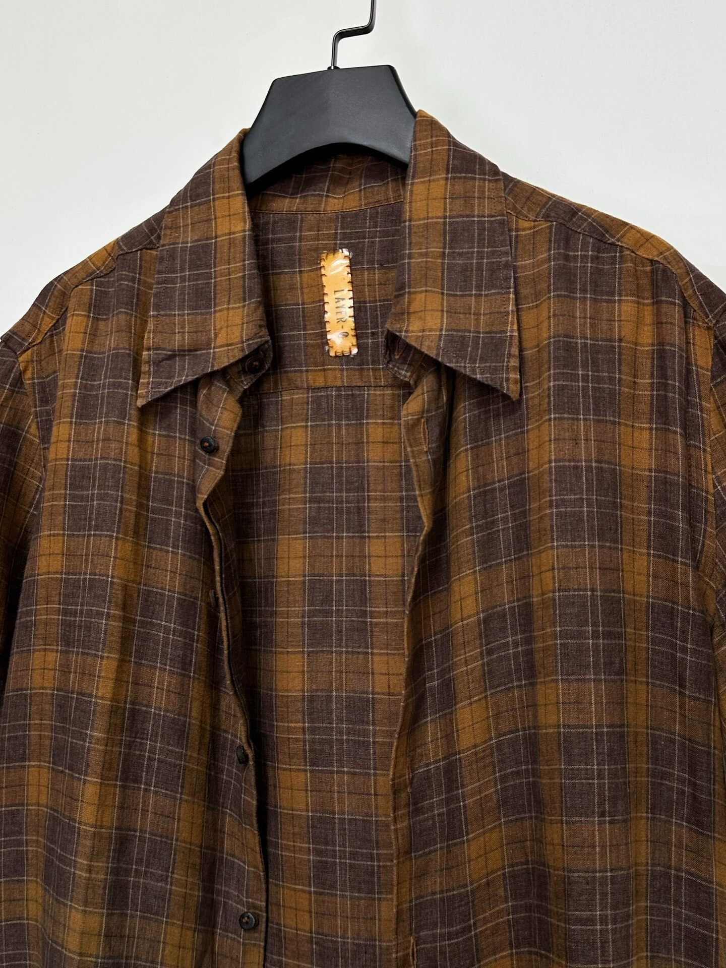 Vintage Plaid Linen Button-Up Shirt — back