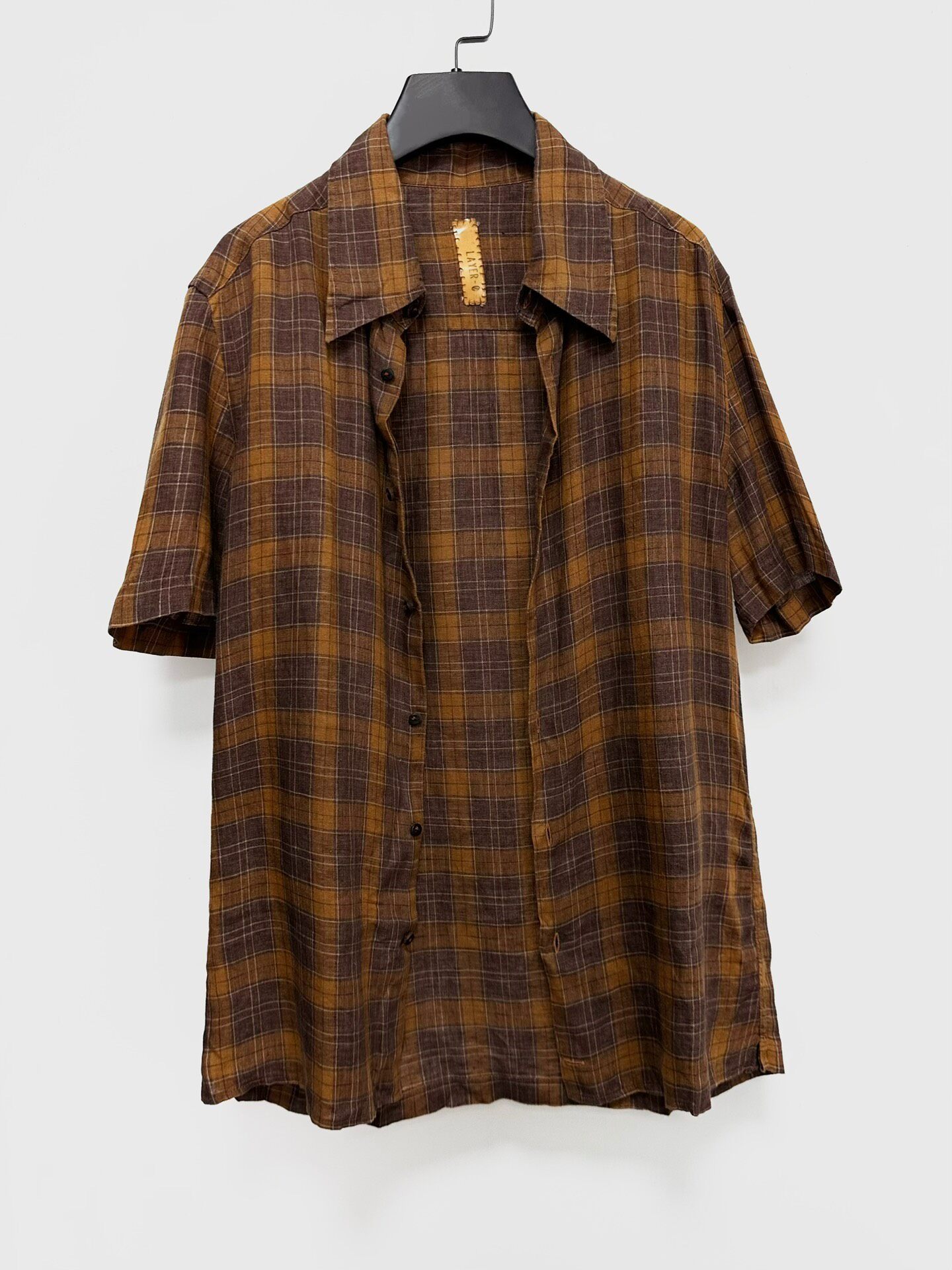 Vintage Plaid Linen Button-Up Shirt — front