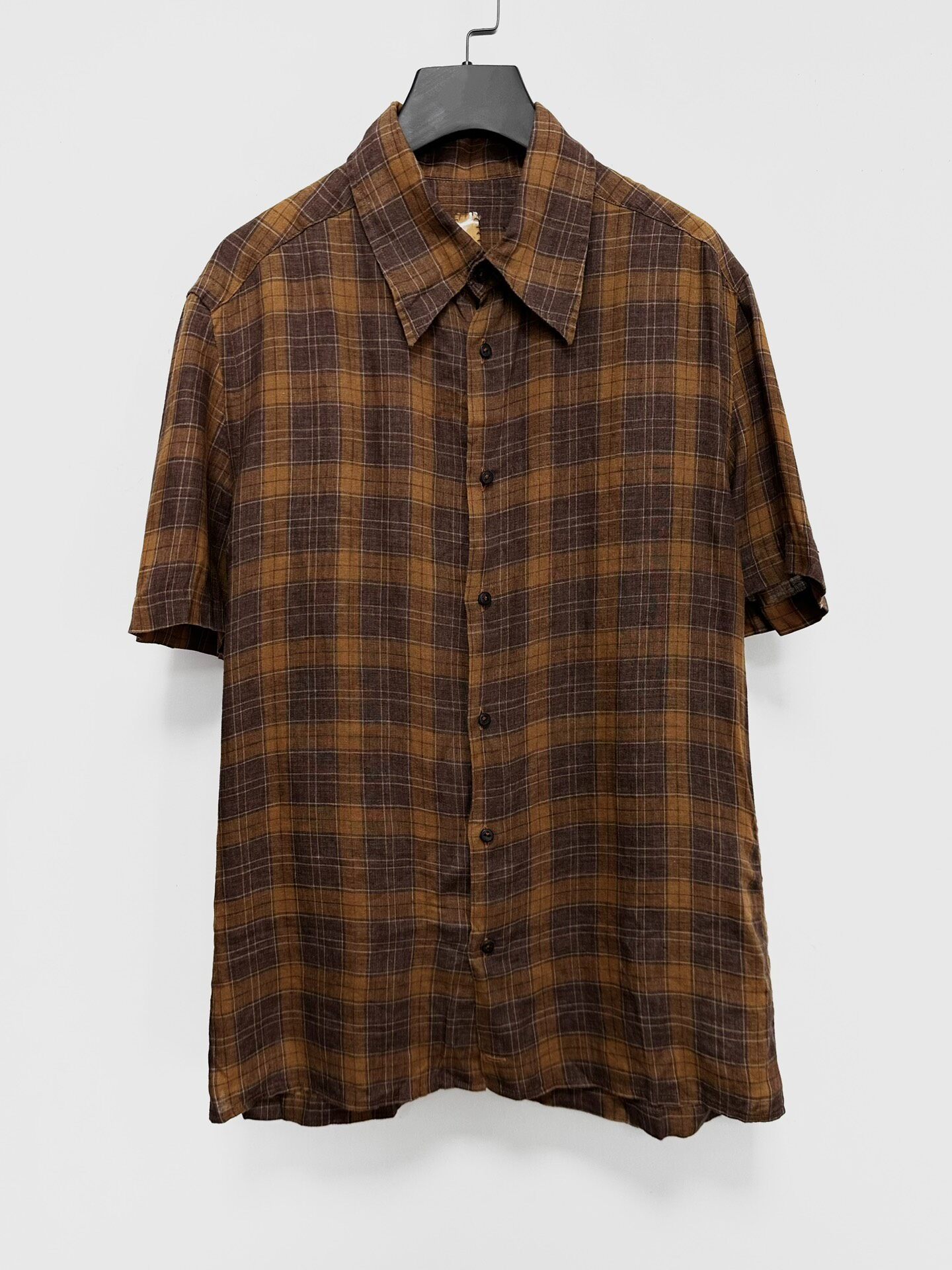Vintage Plaid Linen Button-Up Shirt
