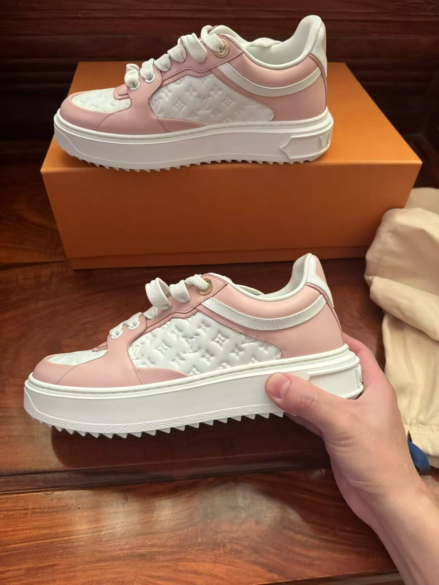 Louis Vuitton LV Time Out Pink White Sneakers — back