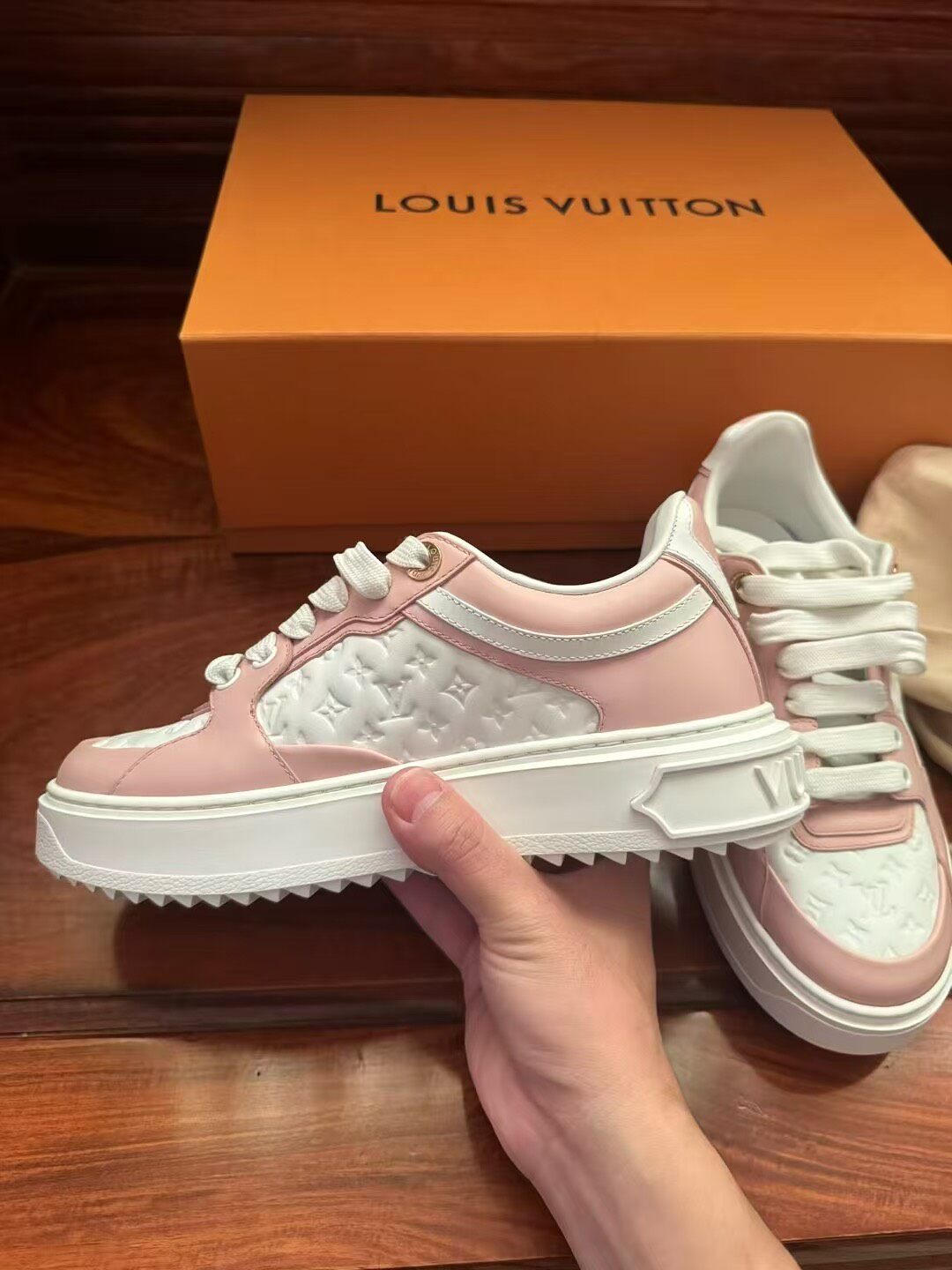 Louis Vuitton LV Time Out Pink White Sneakers — detail