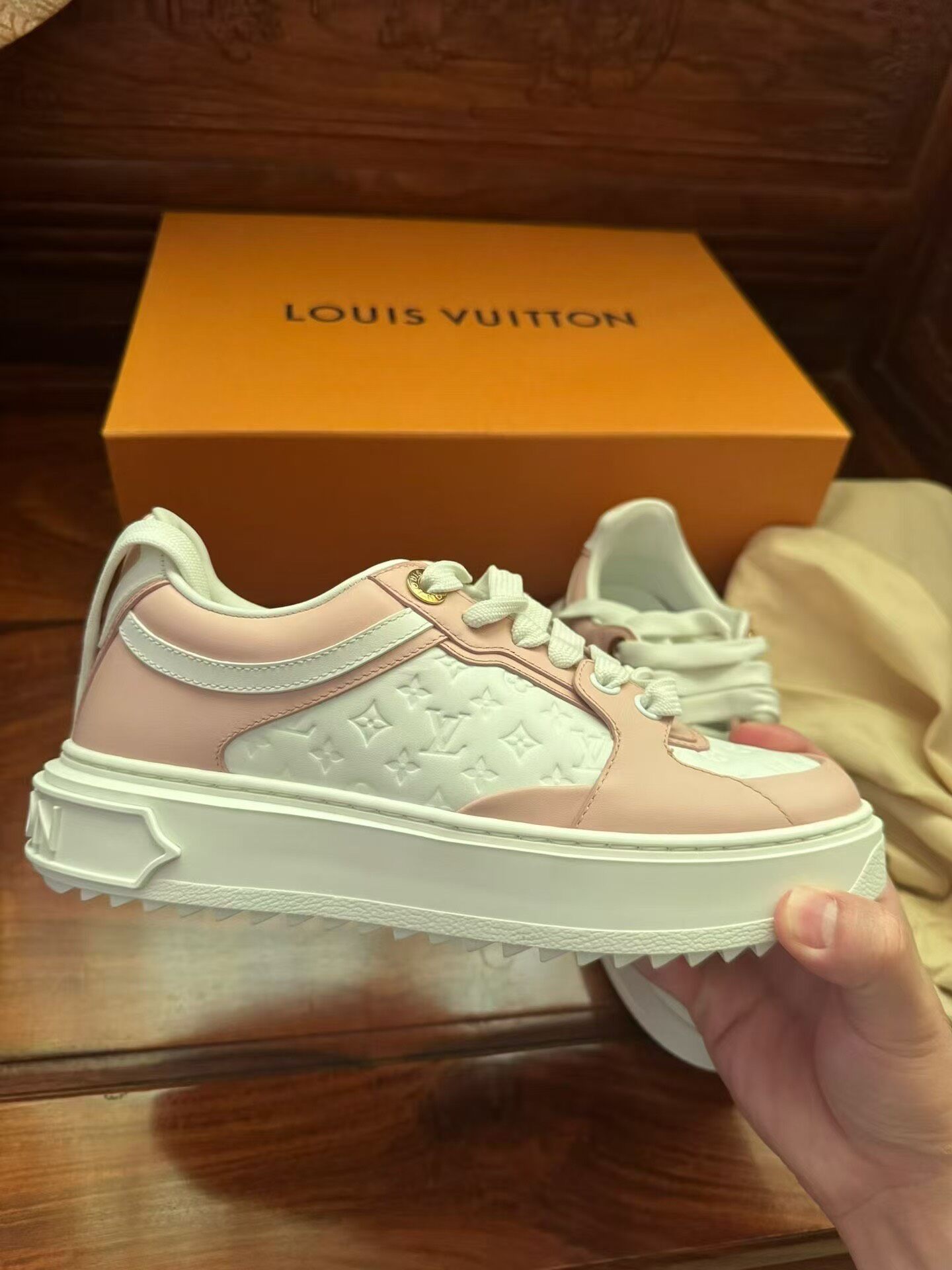 Louis Vuitton LV Time Out Pink White Sneakers