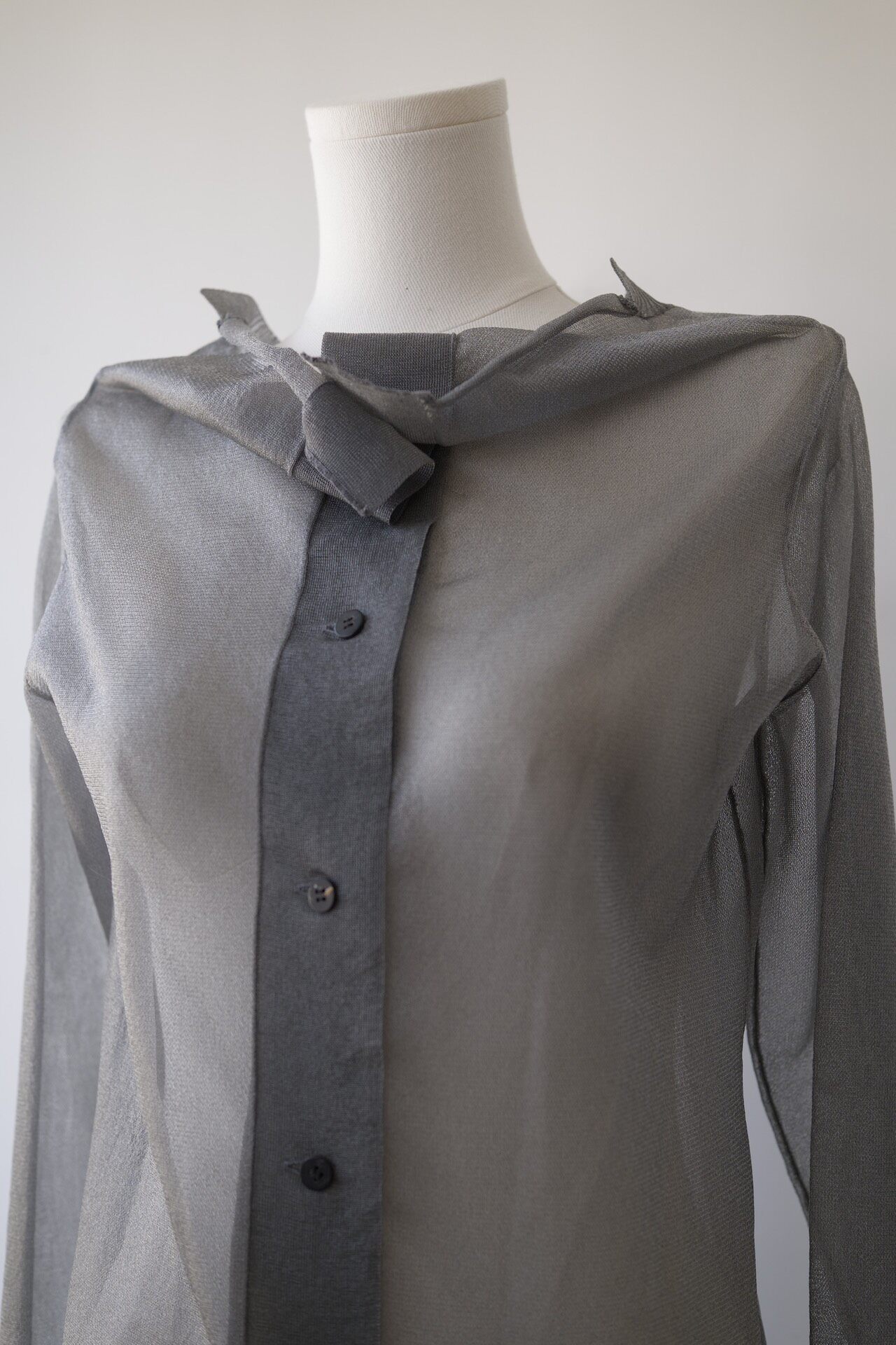 Yohji Yamamoto Gray Sheer Top — detail