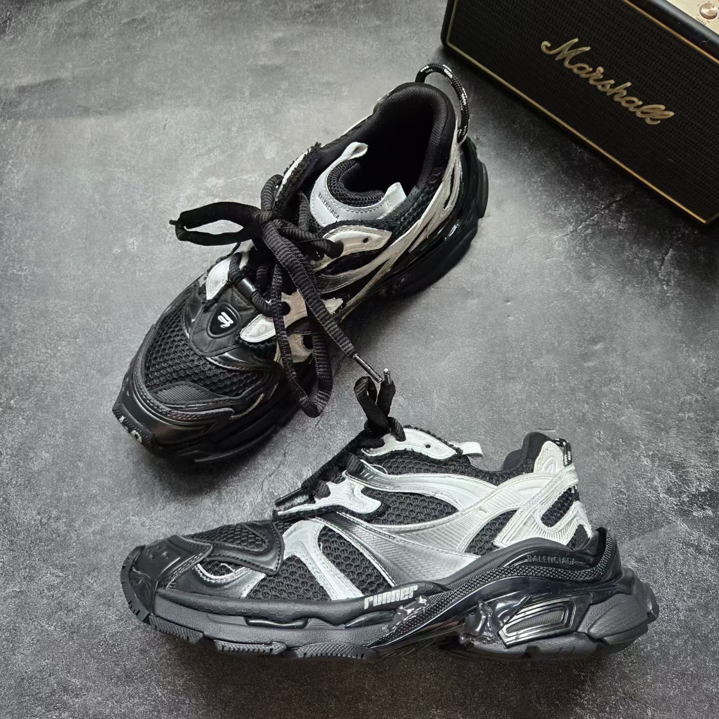 Balenciaga Runner 2.0 Black Silver Sneakers — back
