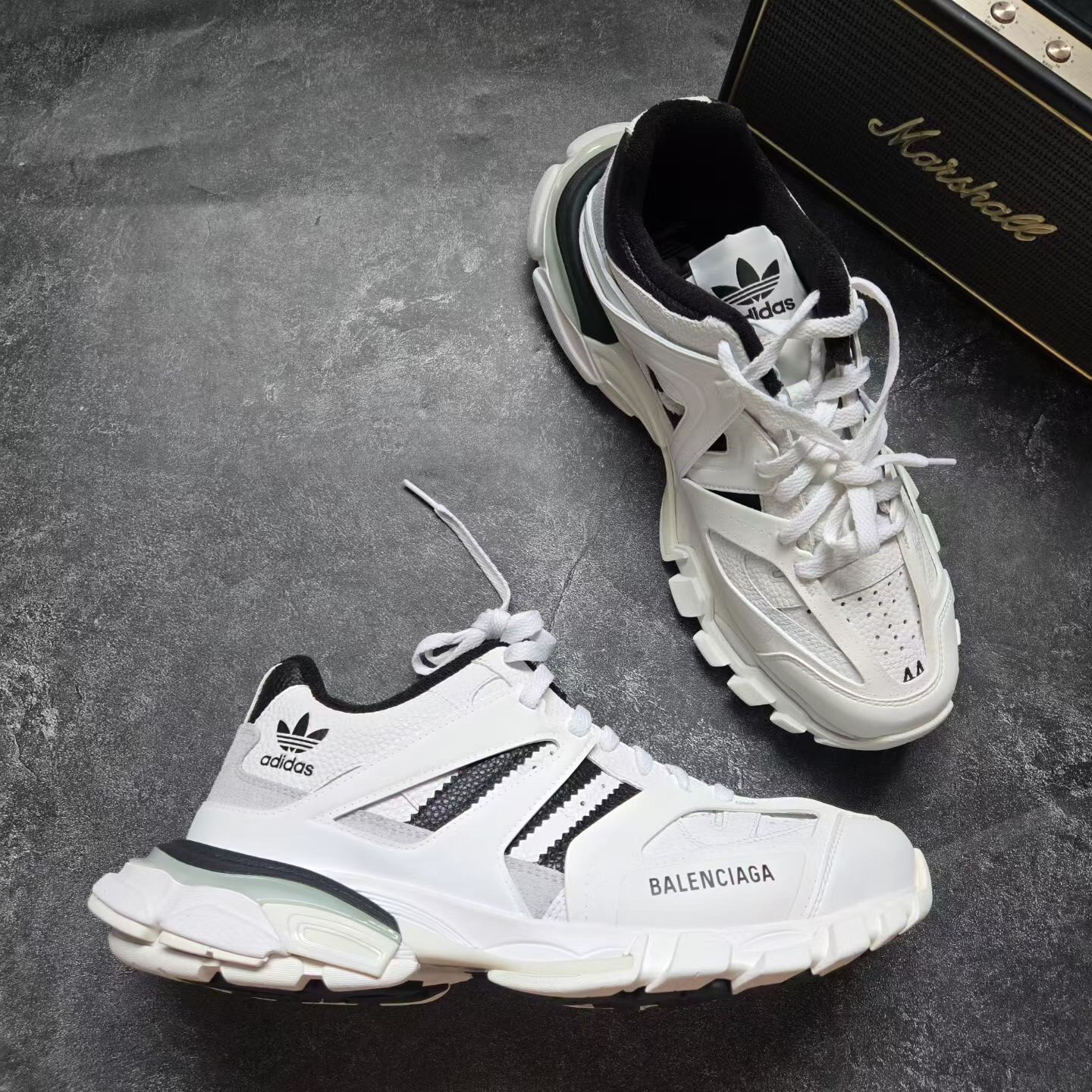 Balenciaga x Adidas Track Black White Sneakers — label