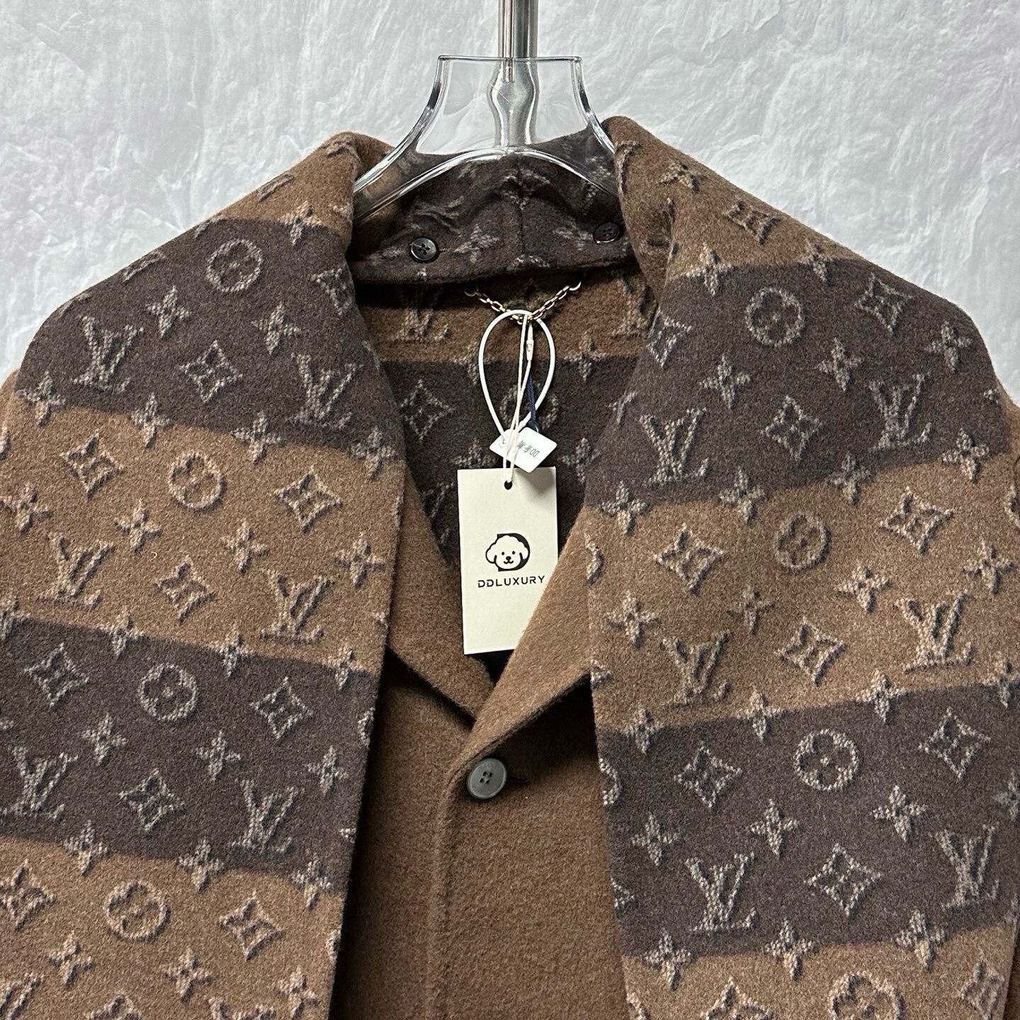 Louis Vuitton SS26 Monogram Scarf Overcoat — detail