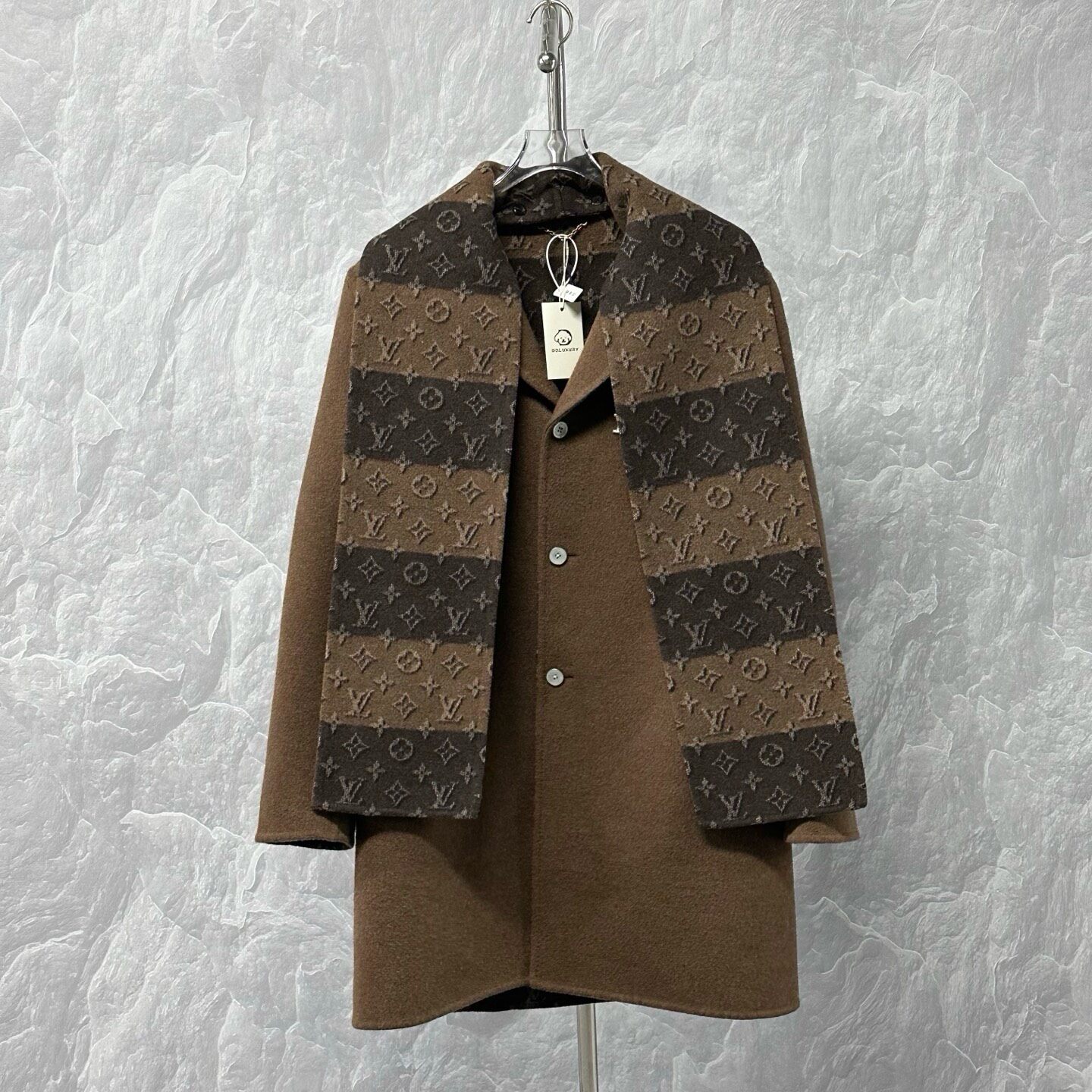 Louis Vuitton SS26 Monogram Scarf Overcoat — front