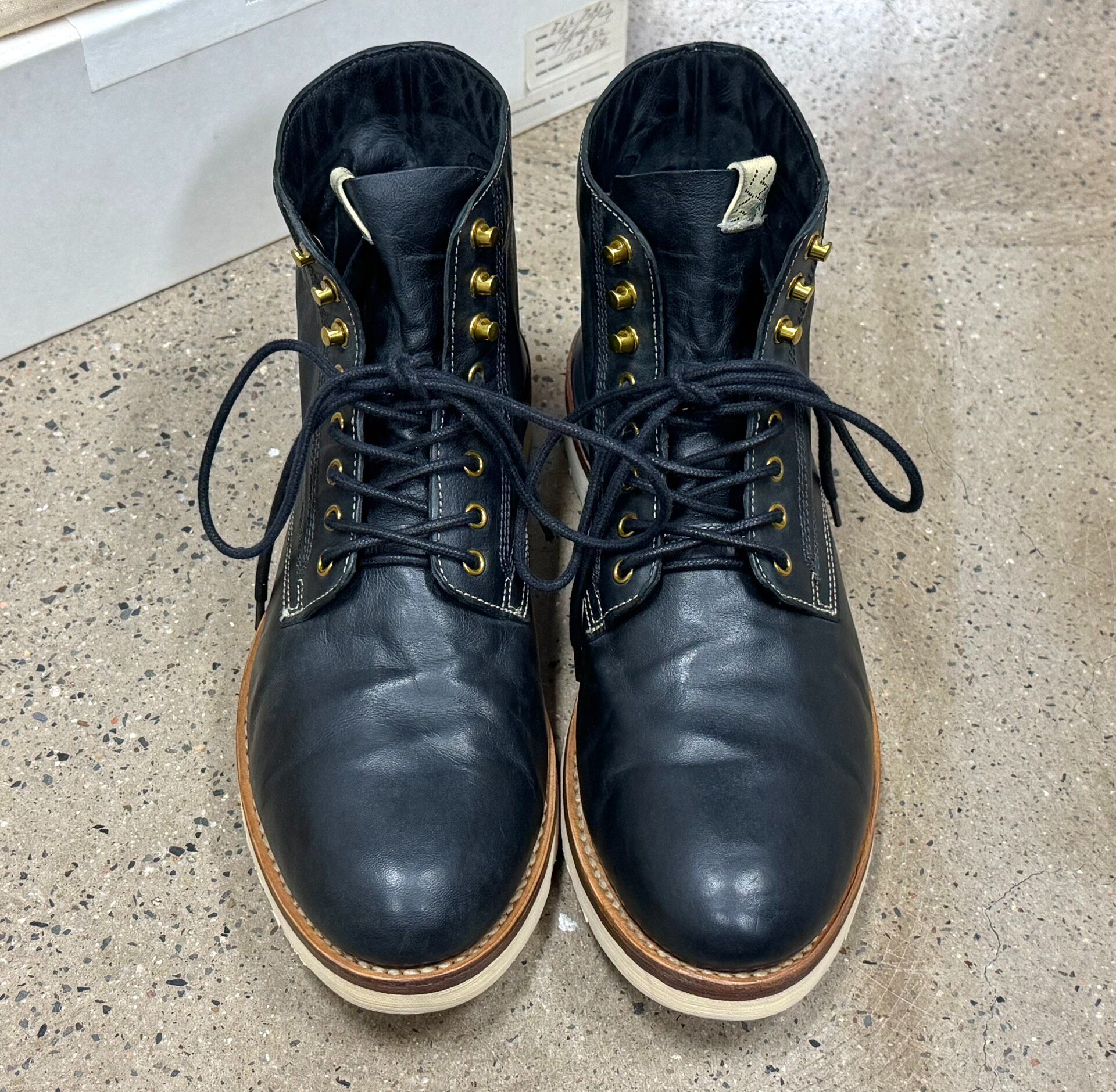 Visvim Virgil Black Leather Work Boots — front