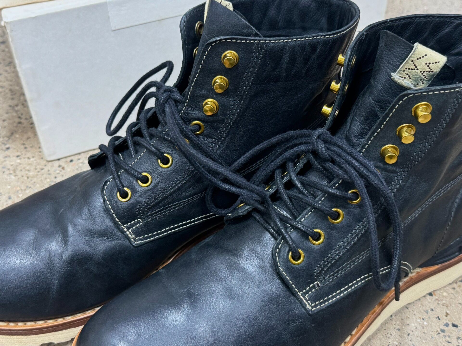 Visvim Virgil Black Leather Work Boots — label