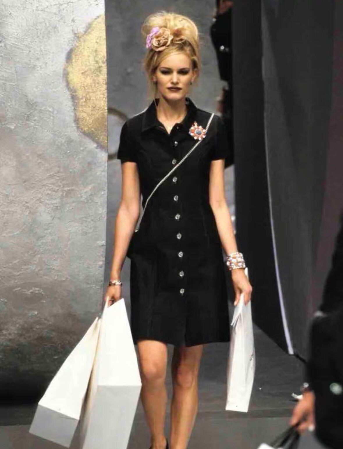 Chanel Dark Blue Denim Short-Sleeve Dress — front