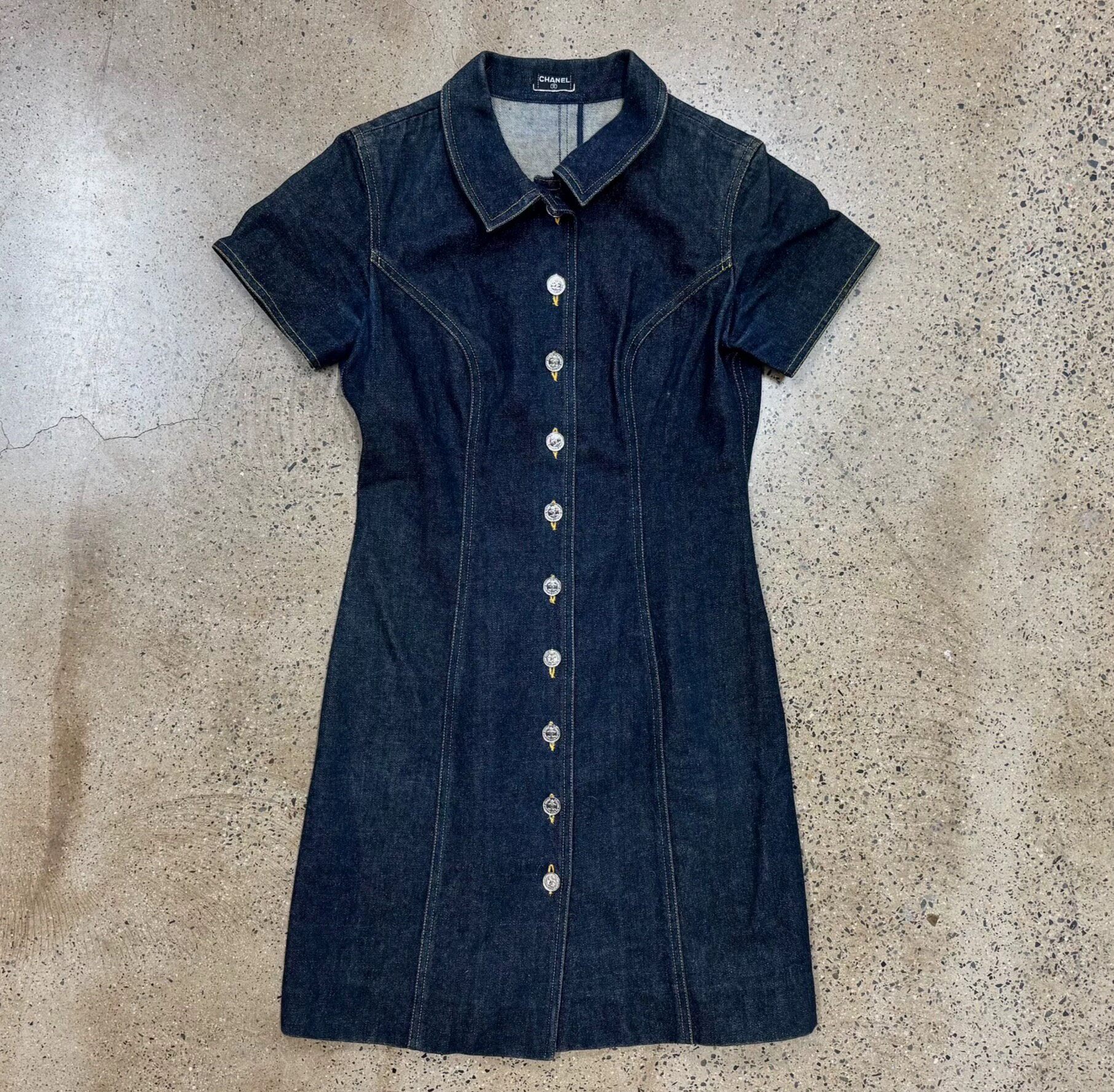 Chanel Dark Blue Denim Short-Sleeve Dress