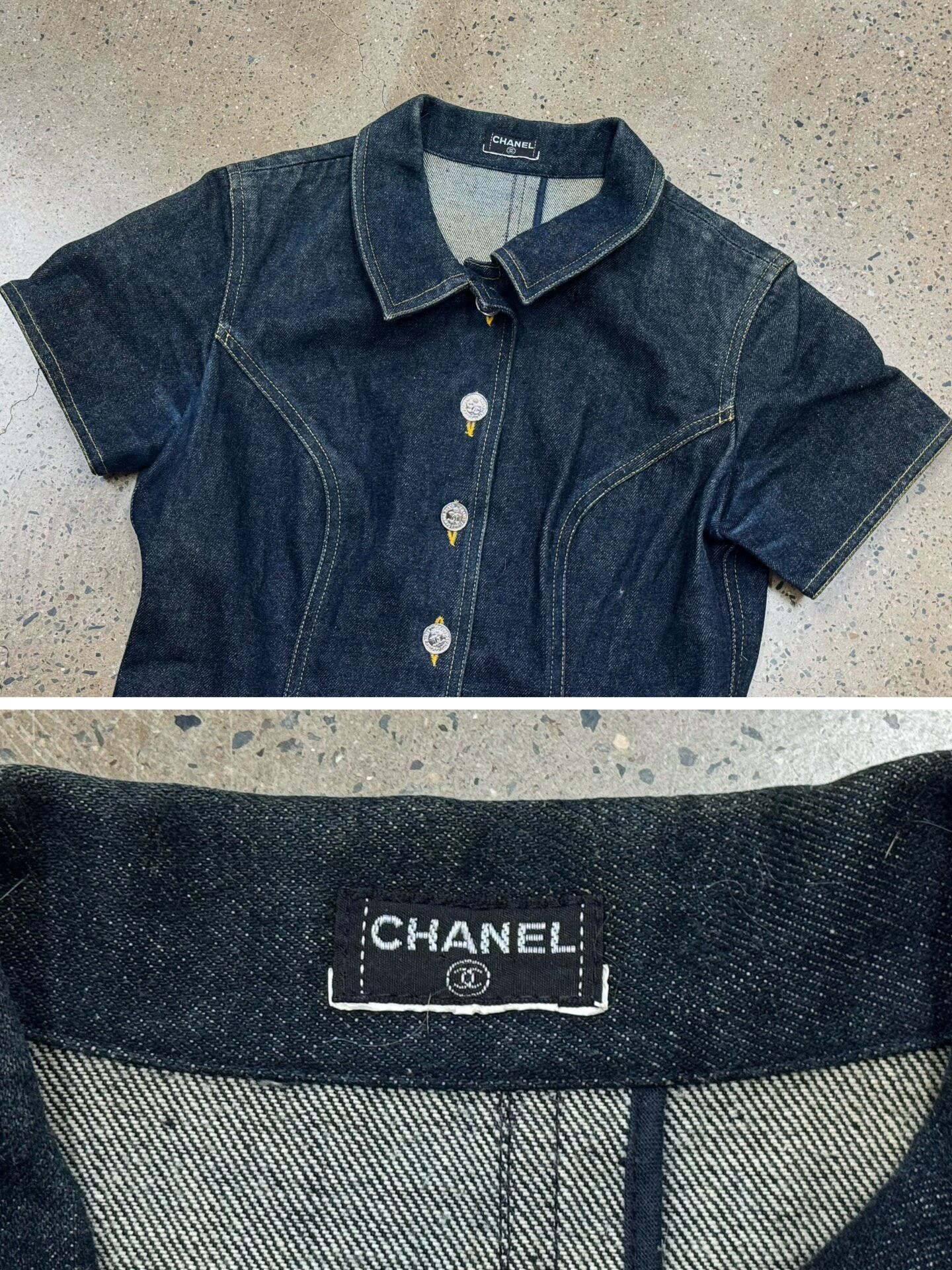 Chanel Dark Blue Denim Short-Sleeve Dress — detail