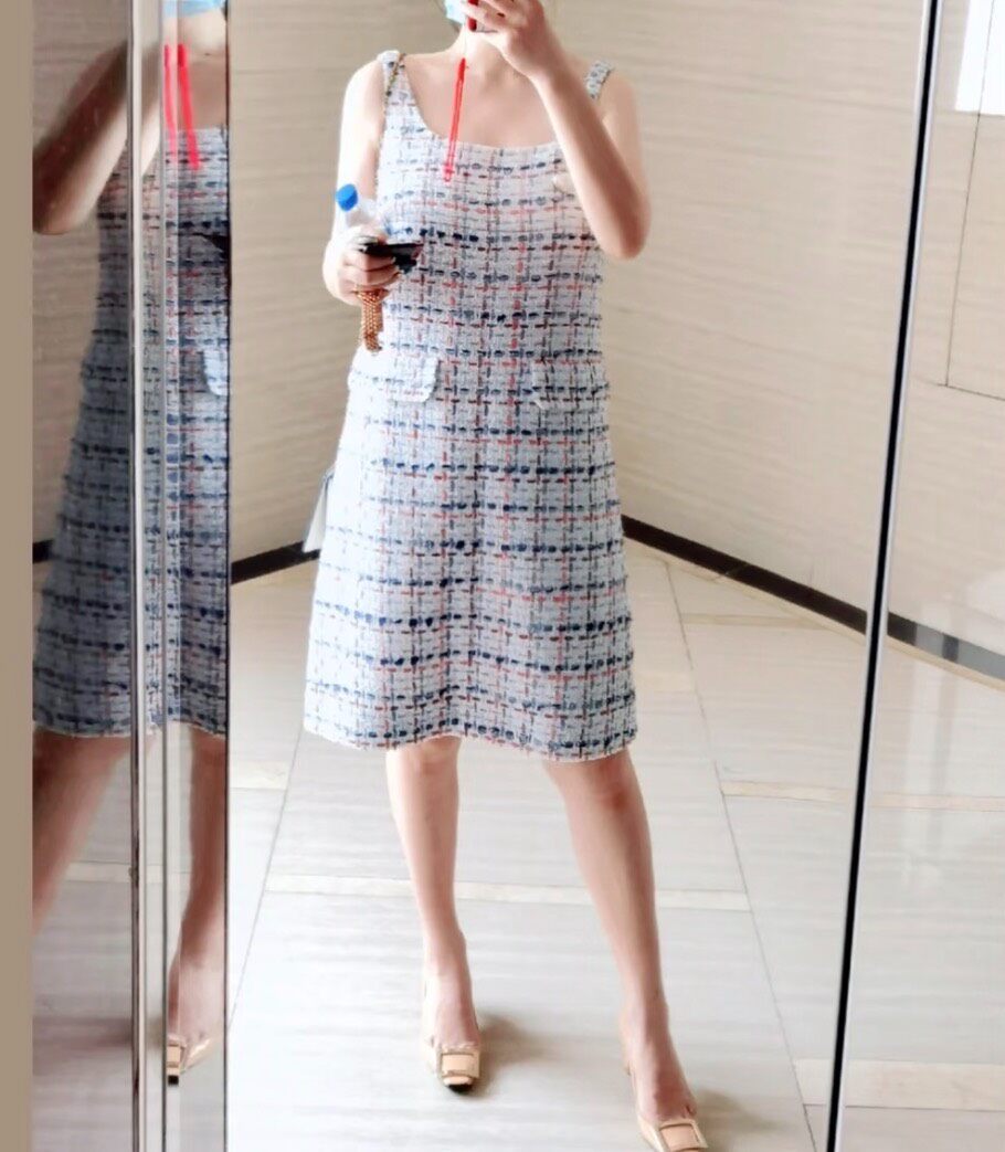 Chanel Blue Fantasy Tweed Midi Dress — front