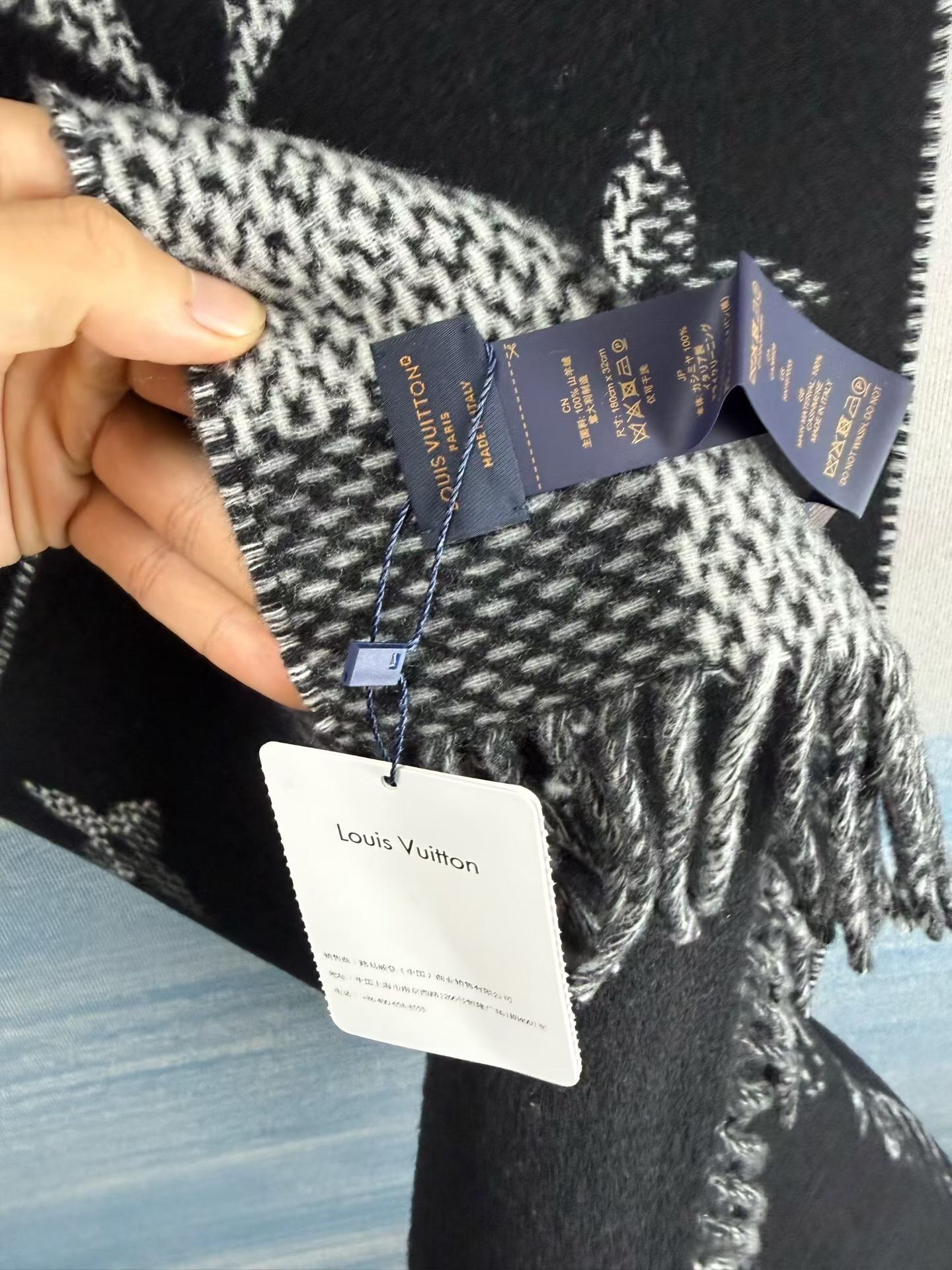 Louis Vuitton Black Gray Monogram Cashmere Scarf — back