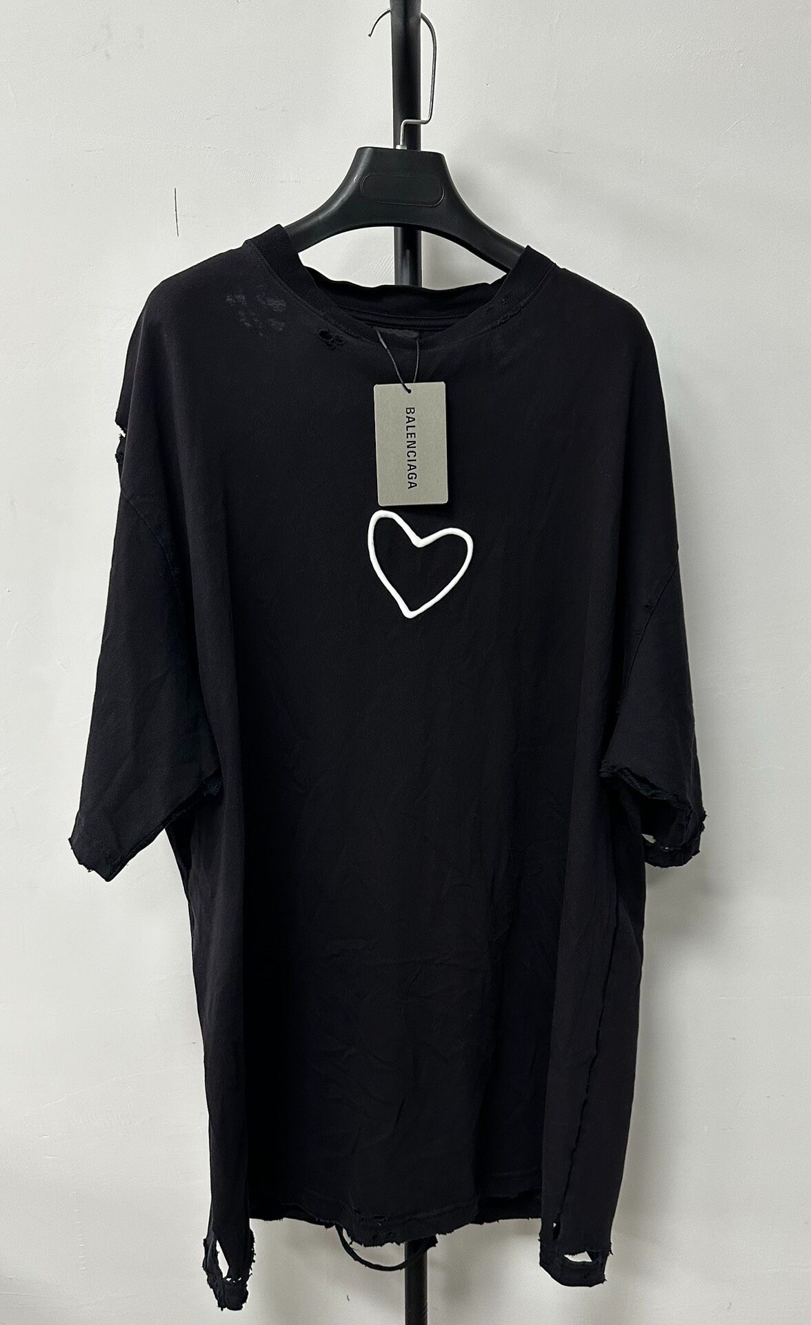 Balenciaga Black Distressed Heart T-Shirt