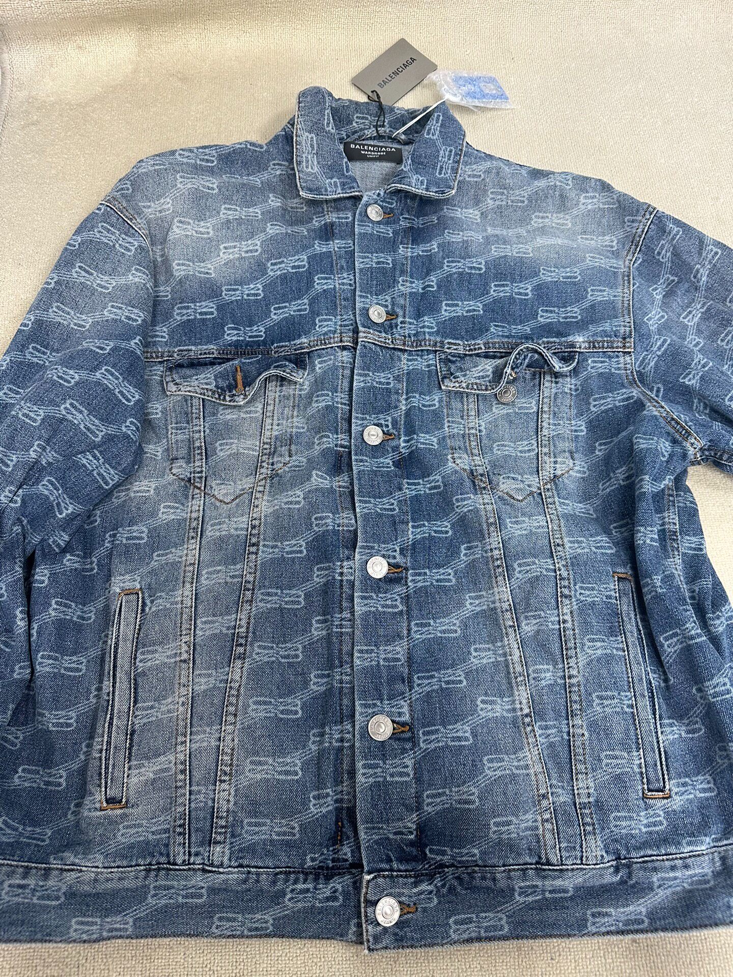 Balenciaga All-Over Logo Denim Jacket — detail