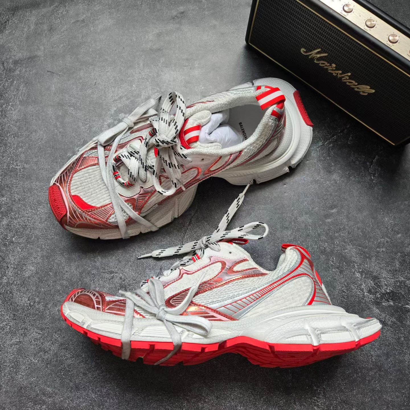 Balenciaga 3XL White Red Distressed Sneakers — back