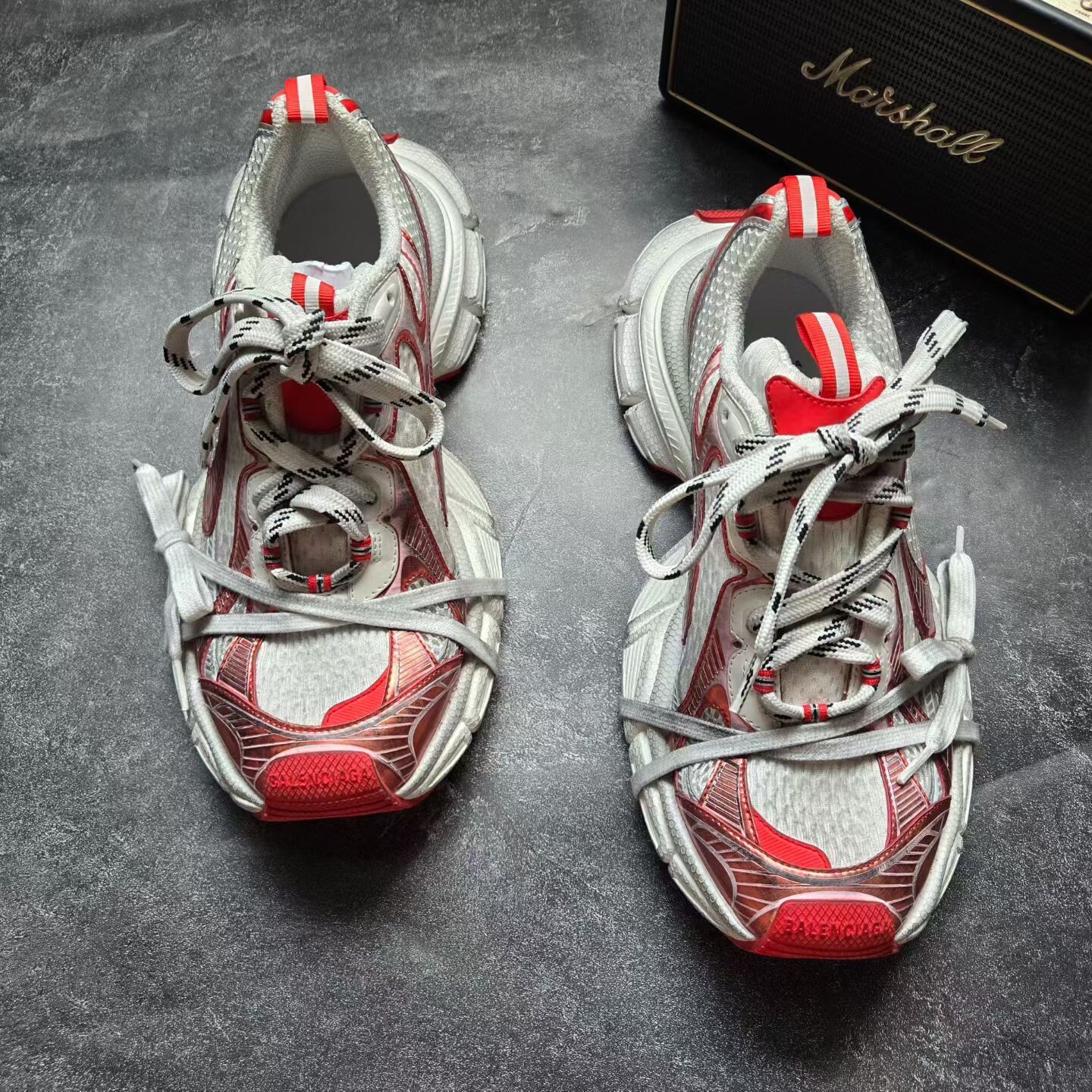 Balenciaga 3XL White Red Distressed Sneakers — front