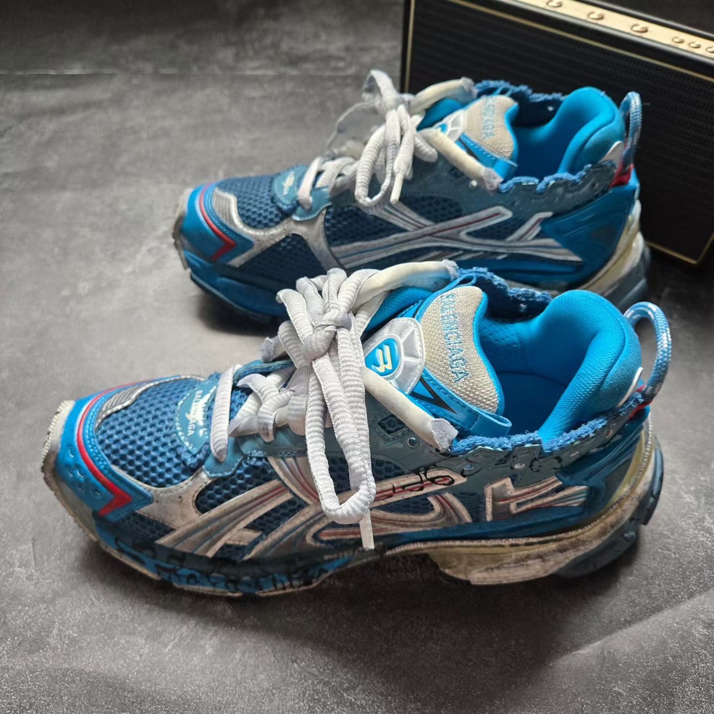Balenciaga Runner 2.0 White Blue Graffiti Sneakers — front