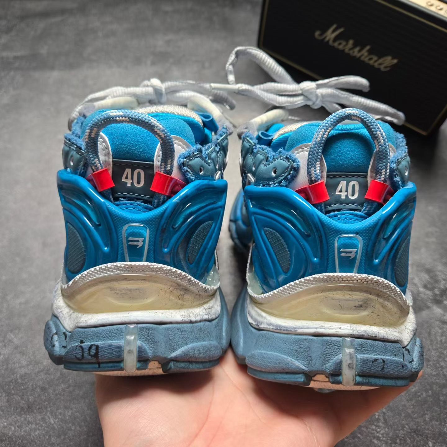 Balenciaga Runner 2.0 White Blue Graffiti Sneakers — back