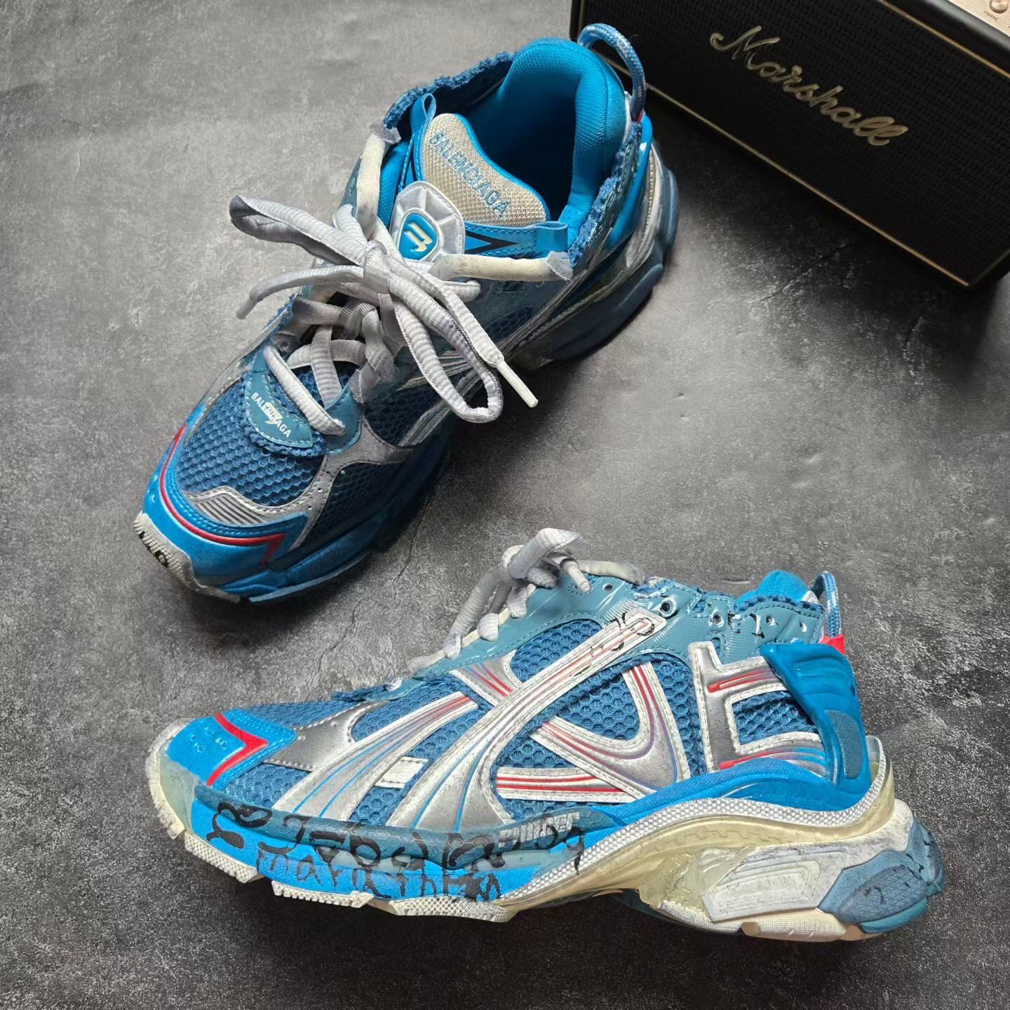 Balenciaga Runner 2.0 White Blue Graffiti Sneakers
