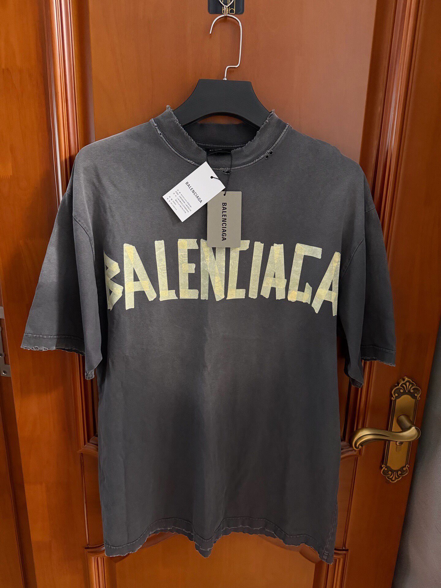 Balenciaga Yellow Tape Logo Short Tee