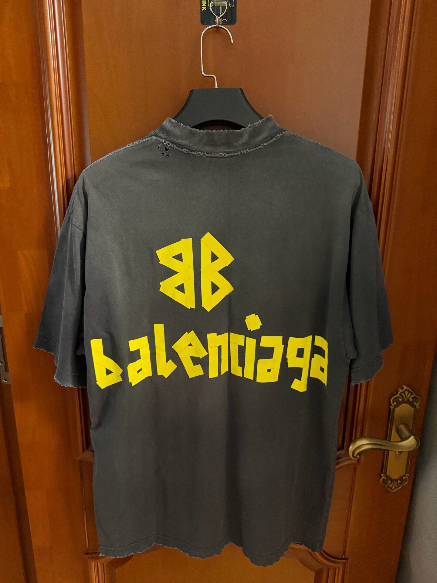 Balenciaga Yellow Tape Logo Short Tee — front