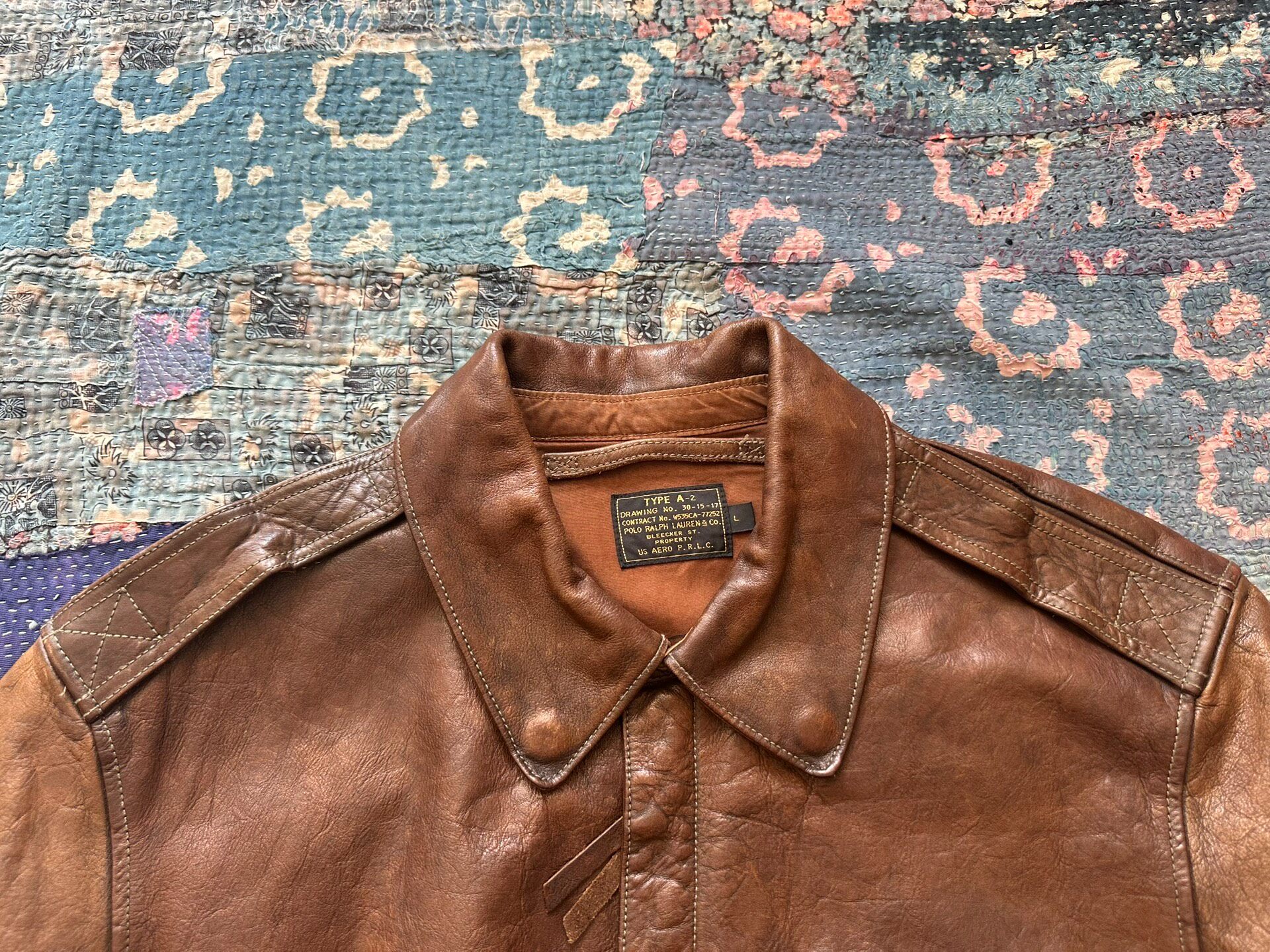 RRL Distressed A2 Leather Jacket — detail