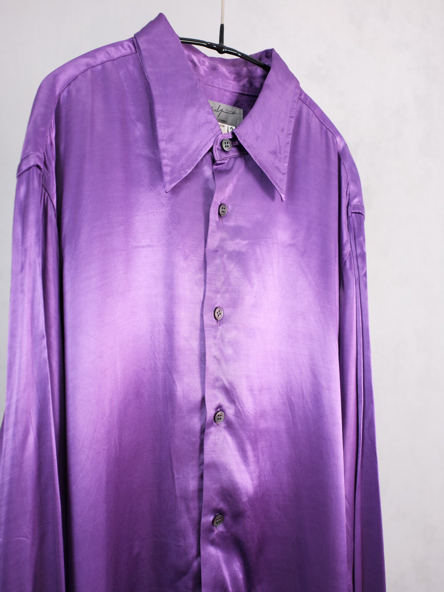 Yohji Yamamoto 04AW Purple Satin Shirt — detail