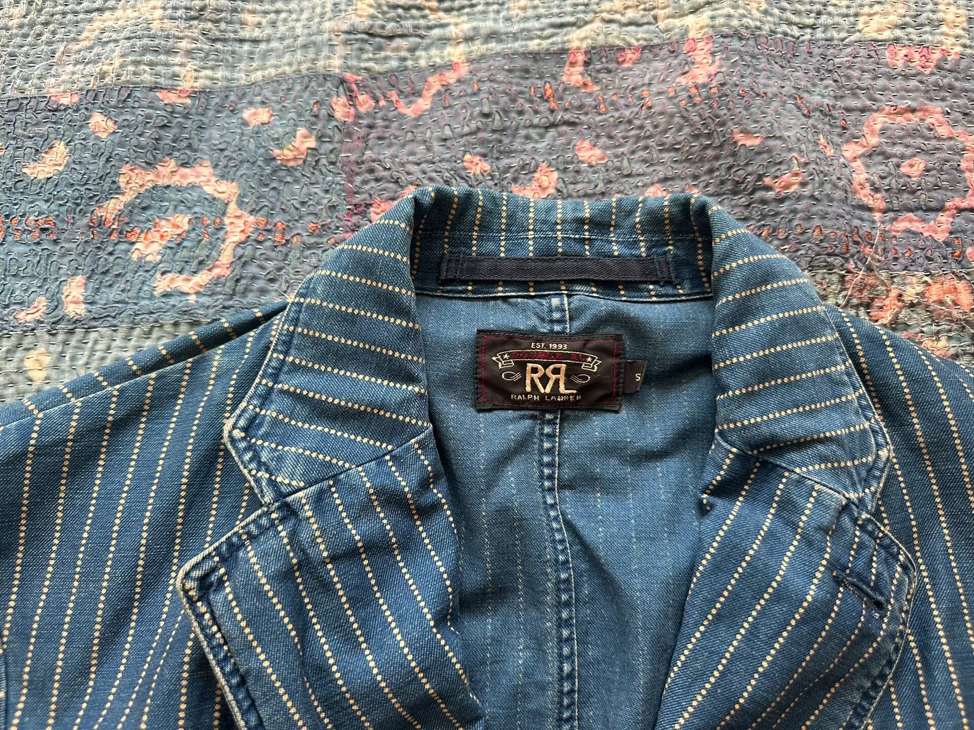 RRL Wabash Blue Striped Jacket — label
