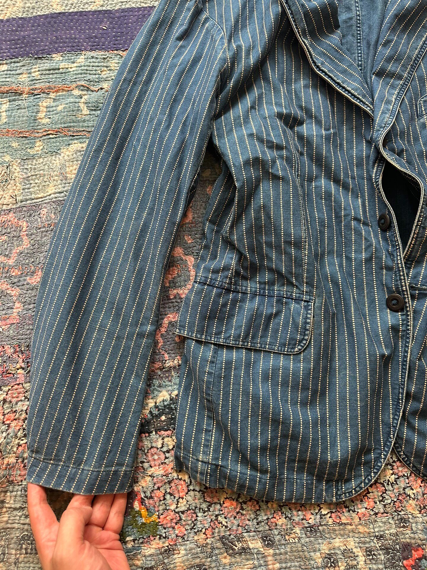 RRL Wabash Blue Striped Jacket — detail
