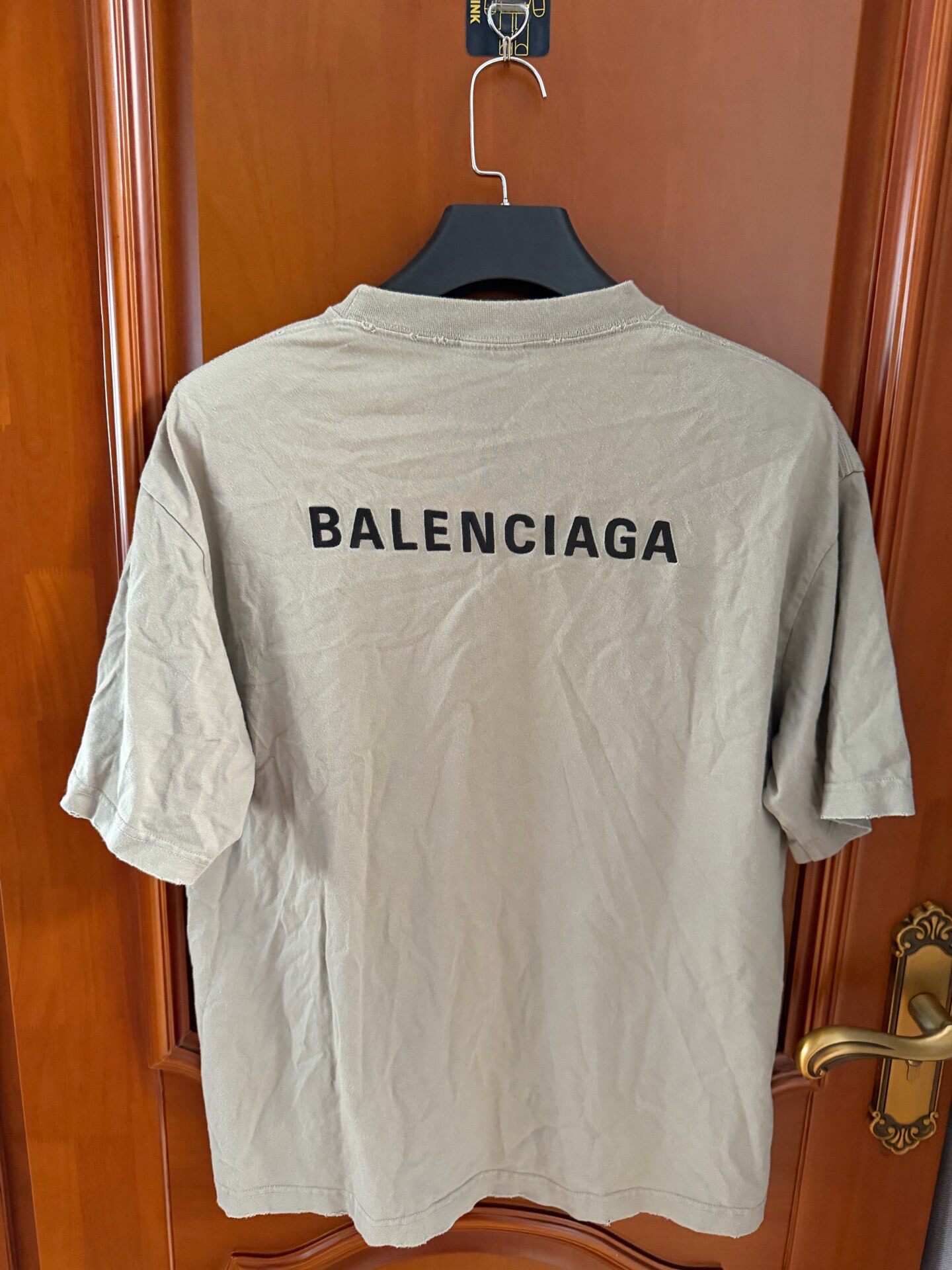 Balenciaga Khaki Logo Embroidered T-shirt — front