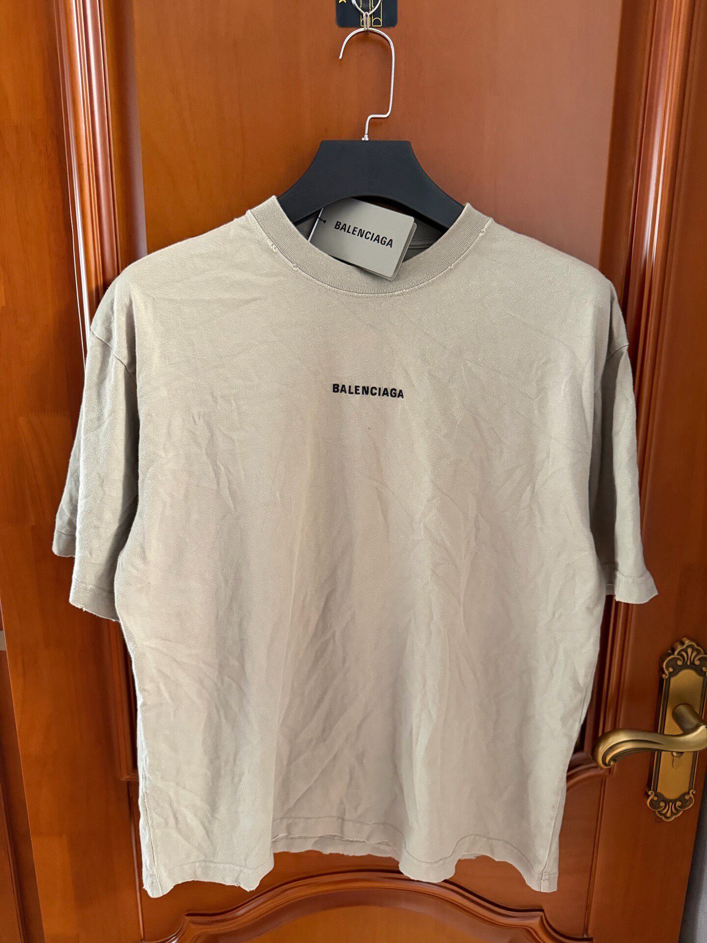 Balenciaga Khaki Logo Embroidered T-shirt