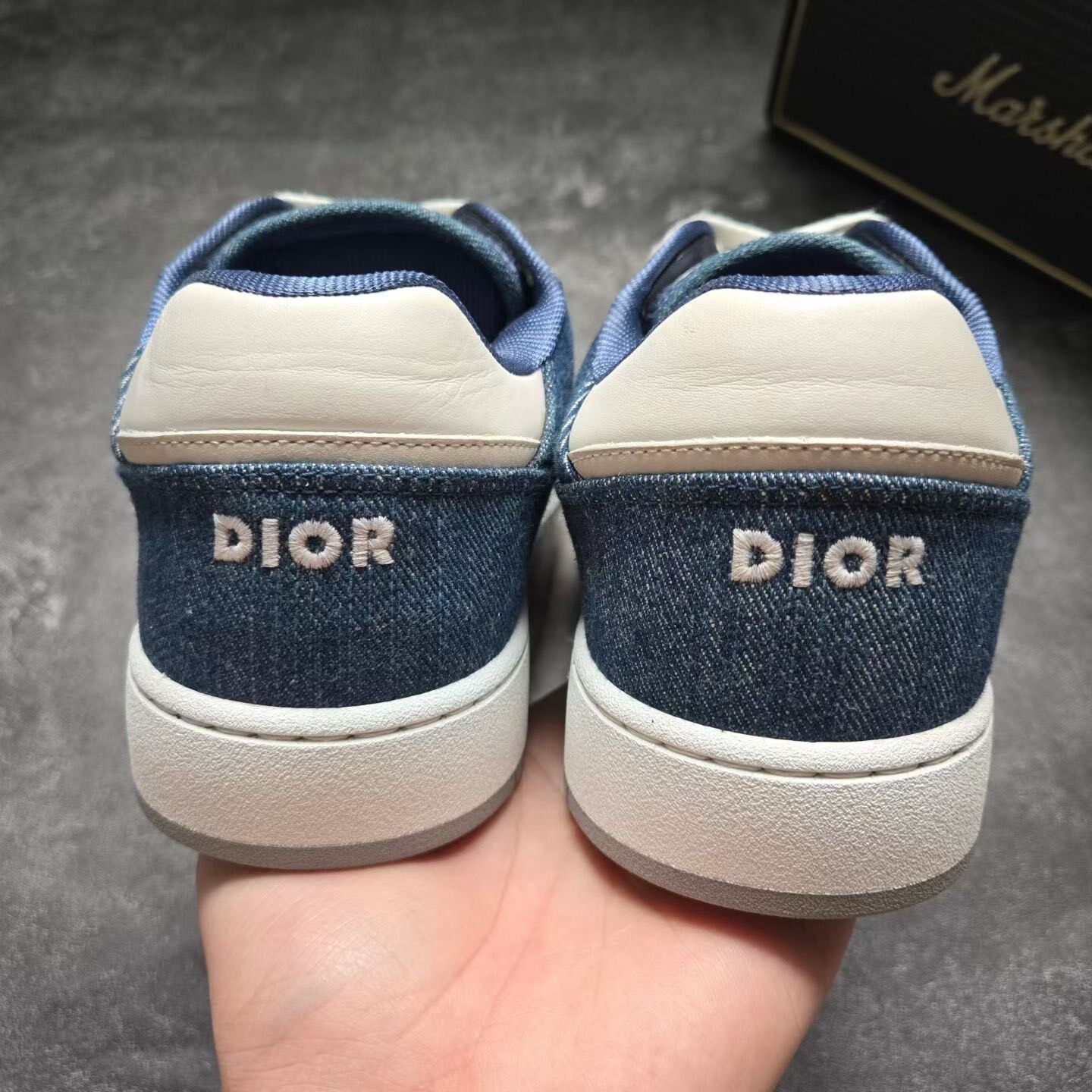 Dior B27 White Blue Denim Sneakers — detail